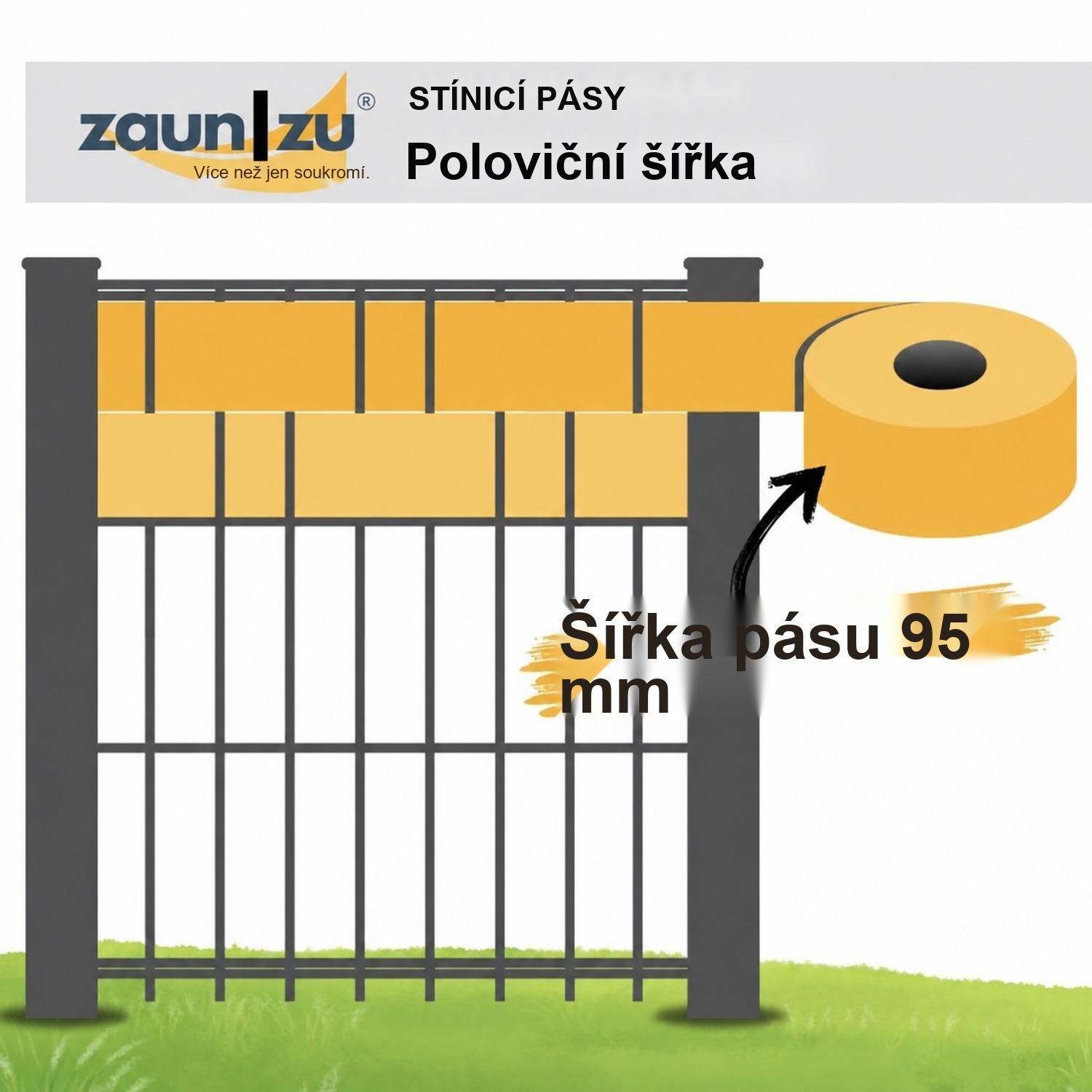 stínicí pásky zaun|zu® PREMIUM HALBE Set jednotlivé pruhy 2,55 m pro plot – Pohled 2