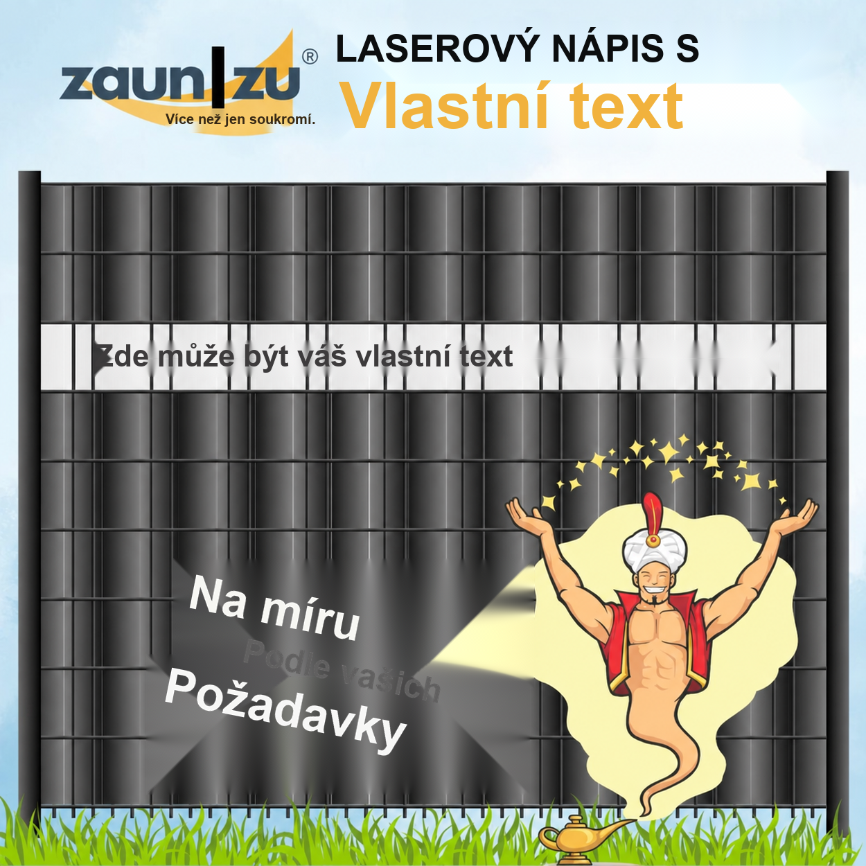 Stínicí pás s laserovým nápisem – TEXT NA PŘÁNÍ