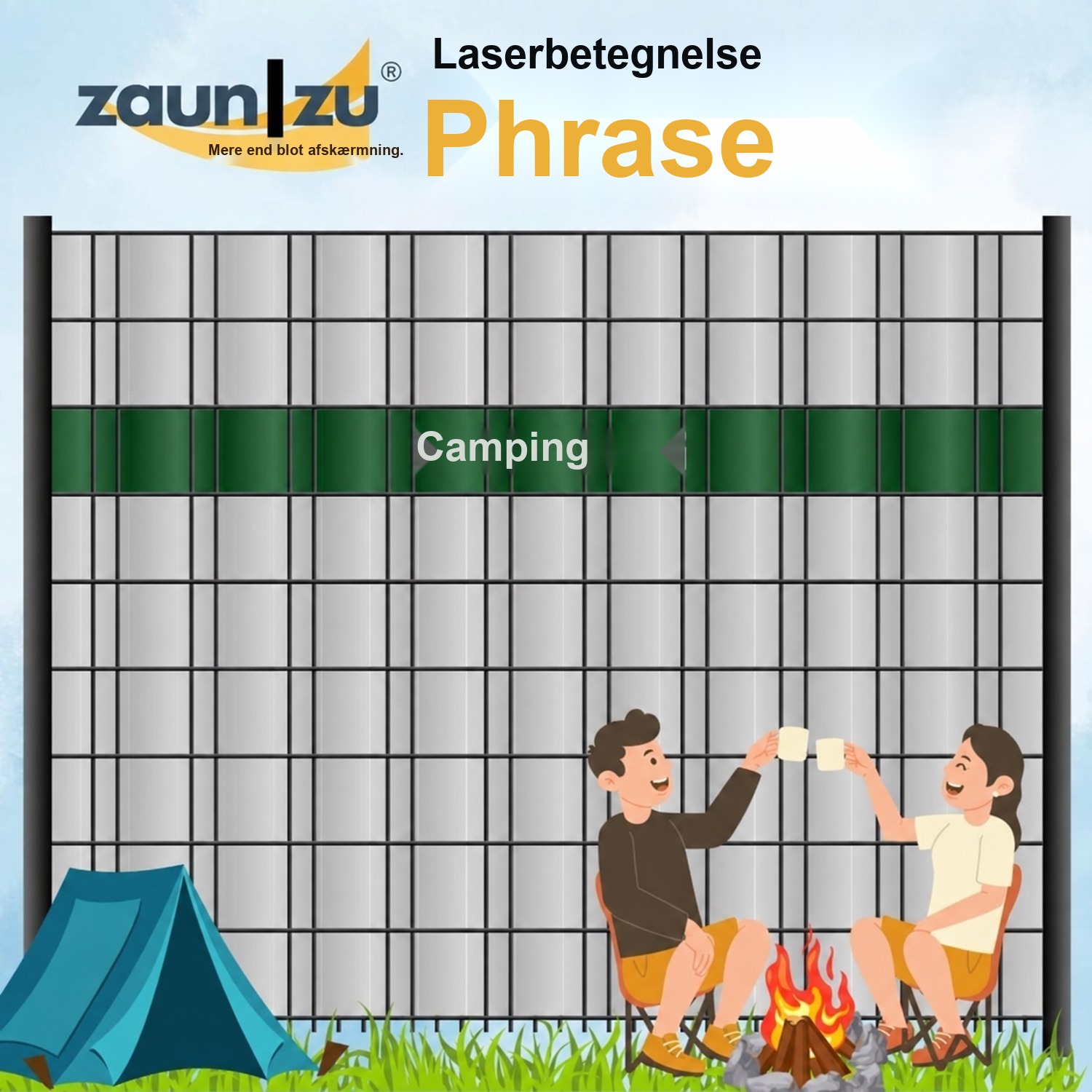 afskærmningsstrimler med lasertekst: CAMPING - forskellige begreber til at vælge mellem