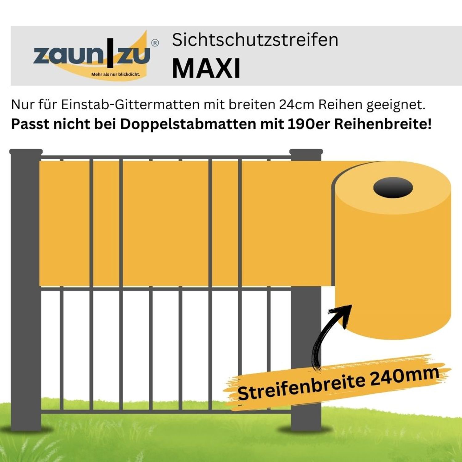 Privacy screen strips zaun|zu PREMIUM MAXI Single strip 2.05 m for 24 cm fence rows – Lichtgrau (RAL 7035) – View 2