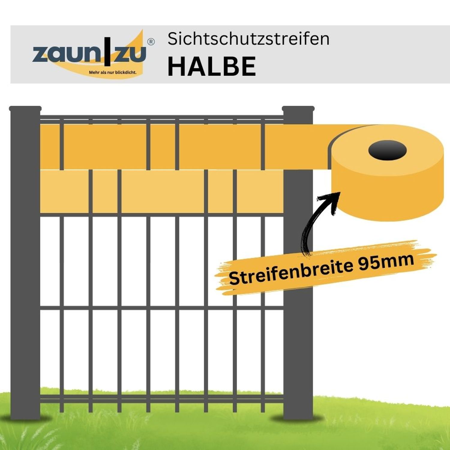 zaun|zu® RILLE HALBE Einzelstreifen 2,55 m: Sichtschutzstreifen PP für den Zaun – Ansicht 2