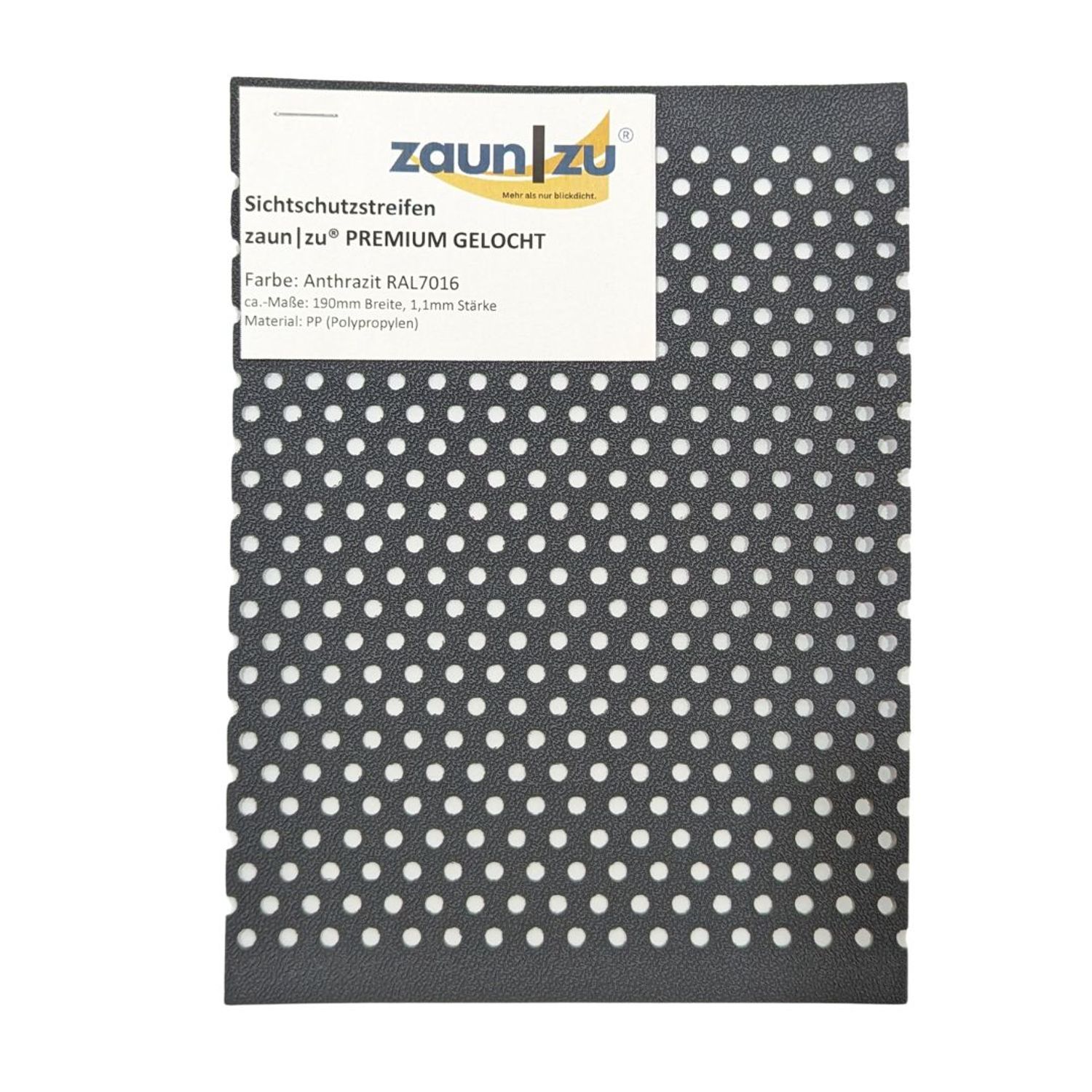 Sichtschutzstreifen zaun|zu PREMIUM GELOCHT Muster zum Ausprobieren vor dem Kauf – 14,0 cm – Ansicht 3