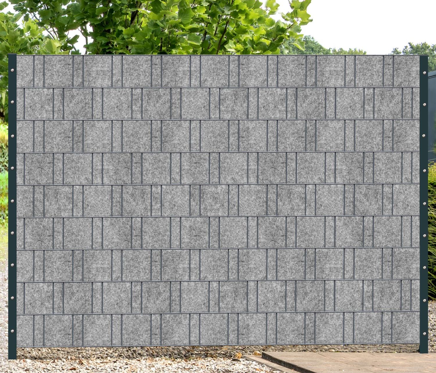 zaun|zu® stínicí pásy Designové rouno 50 m role pro plot z dvojitých drátěných panelů – 50,0 m, Hellgrau – Pohled 4