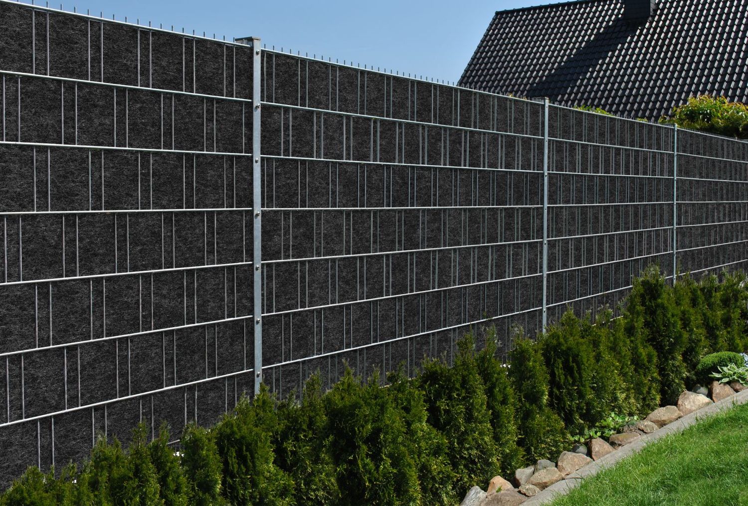 zichtstroken zaun|zu Design fleece 50m rol voor de dubbelstaaf gaas hek – 50,0 m, Schwarzgrau – Beeld 5
