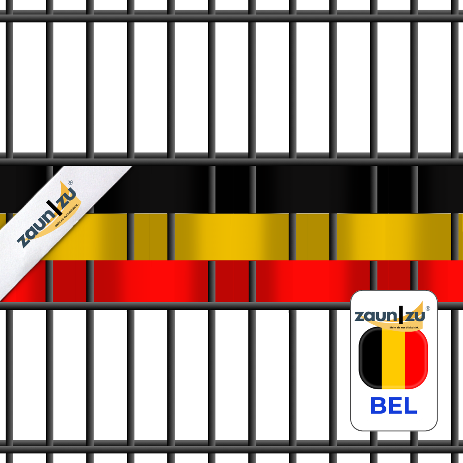 zaun|zu® látásvédő csíkok – Belgium nemzeti színeiből álló készlet – 2,55 m