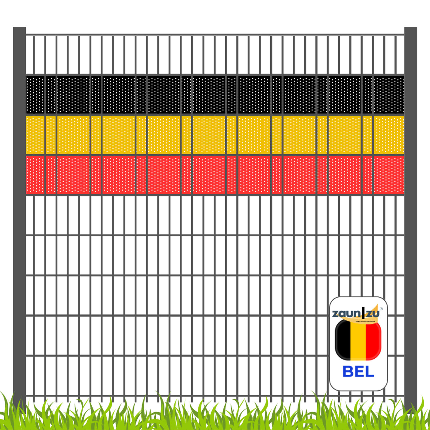 Sichtschutzstreifen zaun|zu Landesfarben-Set Belgien – 2,55 m, GELOCHT