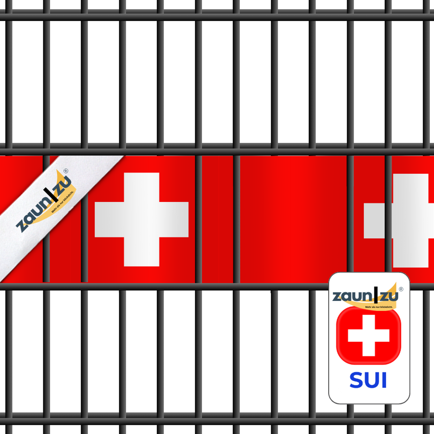 zaun|zu® magánéletvédő szalagok – Svájc nemzeti színeiből álló szett – 2,55 m