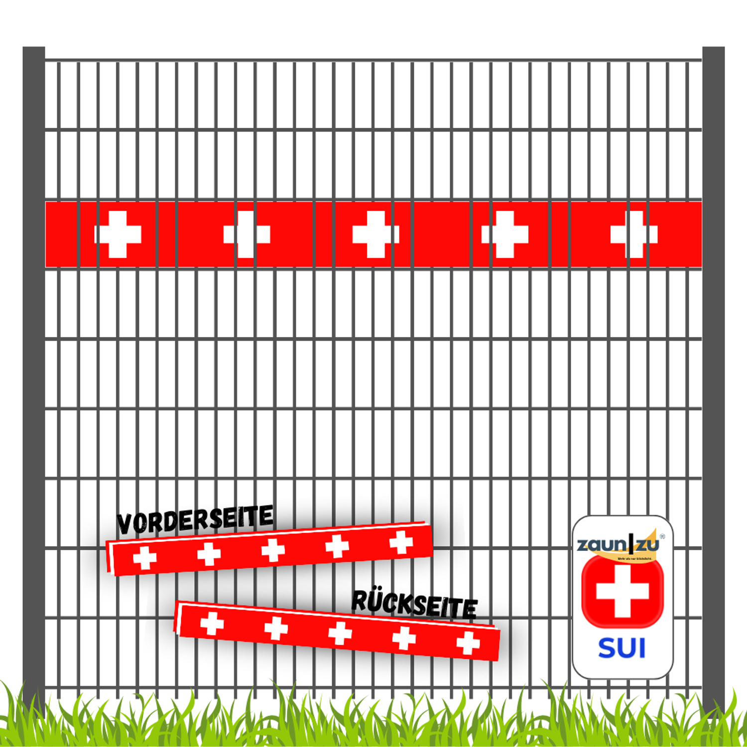 Sichtschutzstreifen zaun|zu Landesfarben-Set Schweiz – 2,55 m, Akzentstreifen