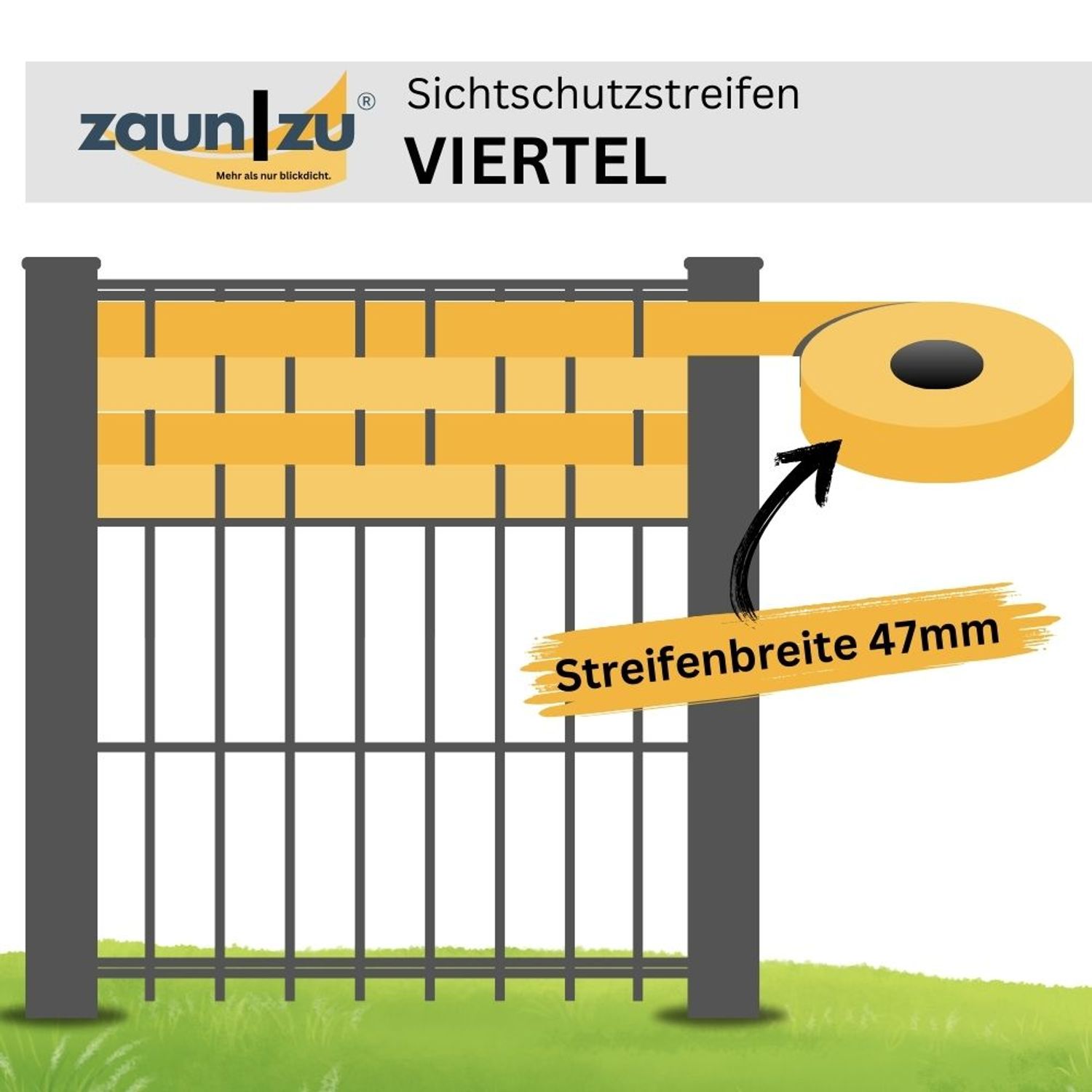 zaun|zu® Design non-tissé bande d'accent 4er Set VIERTEL 47 mm x 255 cm lamelles occultantes pour la clôture – 2,55 m, Schwarzgrau – Affichage 4