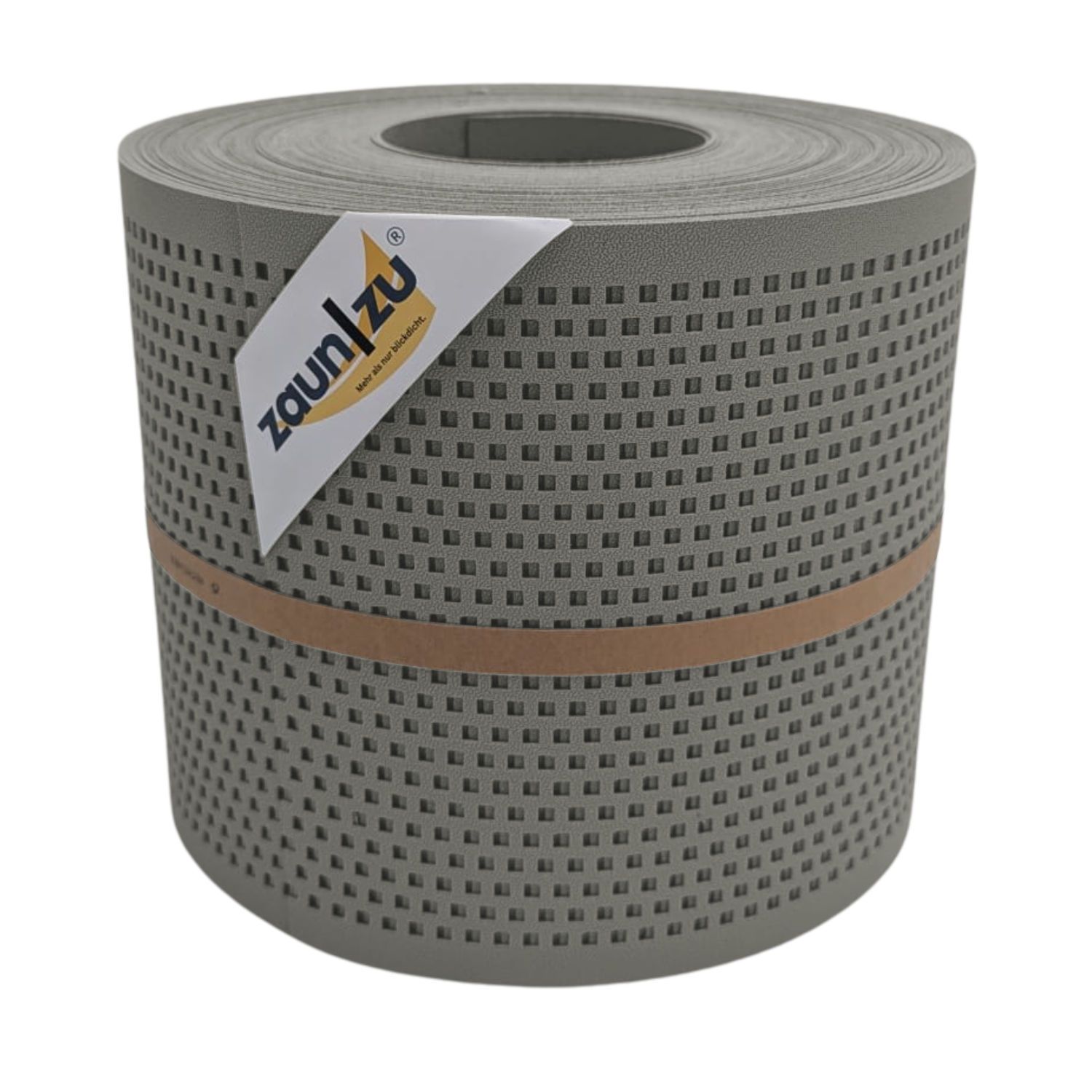 Privacy screen strips zaun|zu PREMIUM Perforated QUADRAT hole pattern – 26m, Steingrau (RAL 7030)