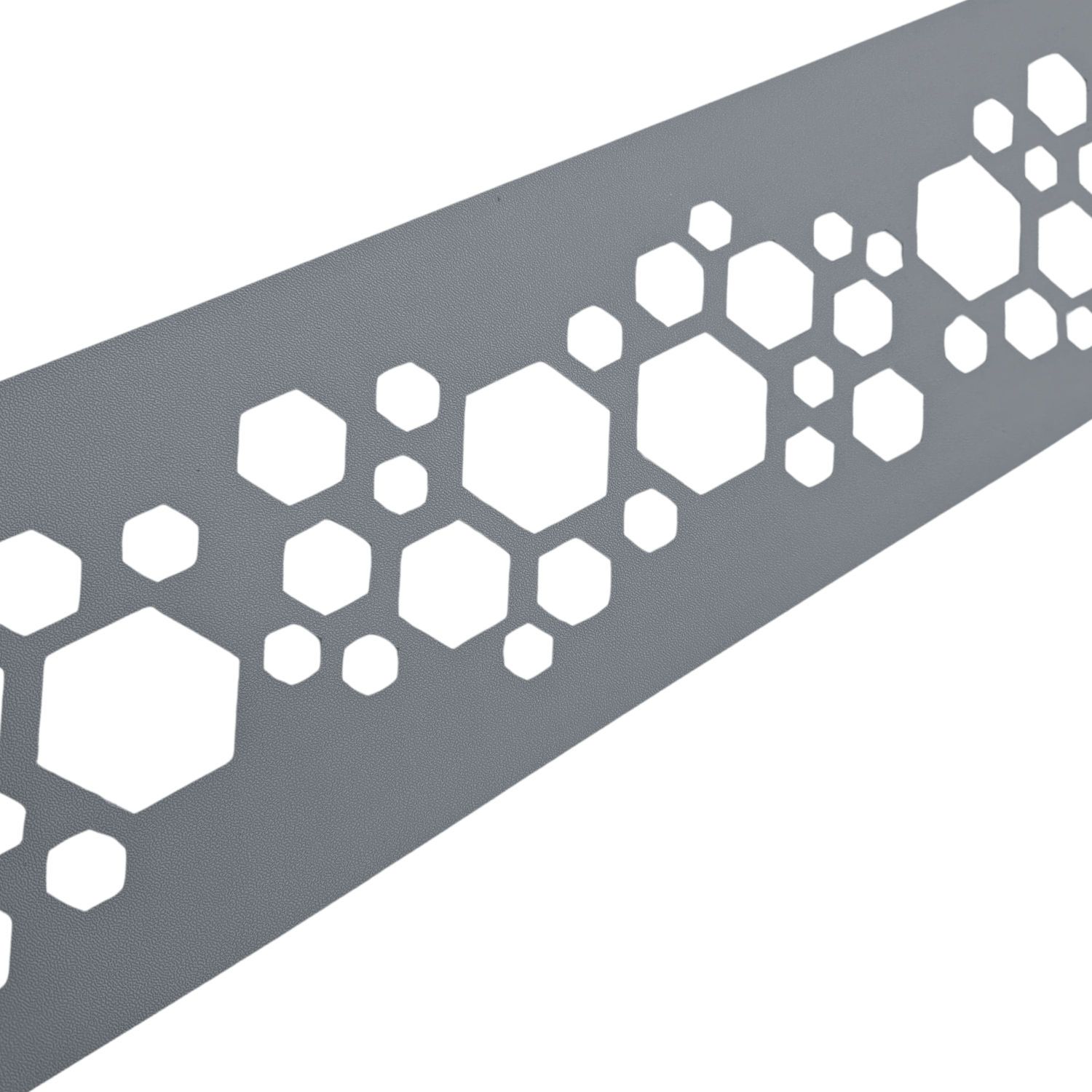 zaun|zu PREMIUM Dekor Hexagon: Sichtschutzstreifen mit Lasermuster für Doppelstabzaun – 2,55 m, Fenstergrau 2, 55m