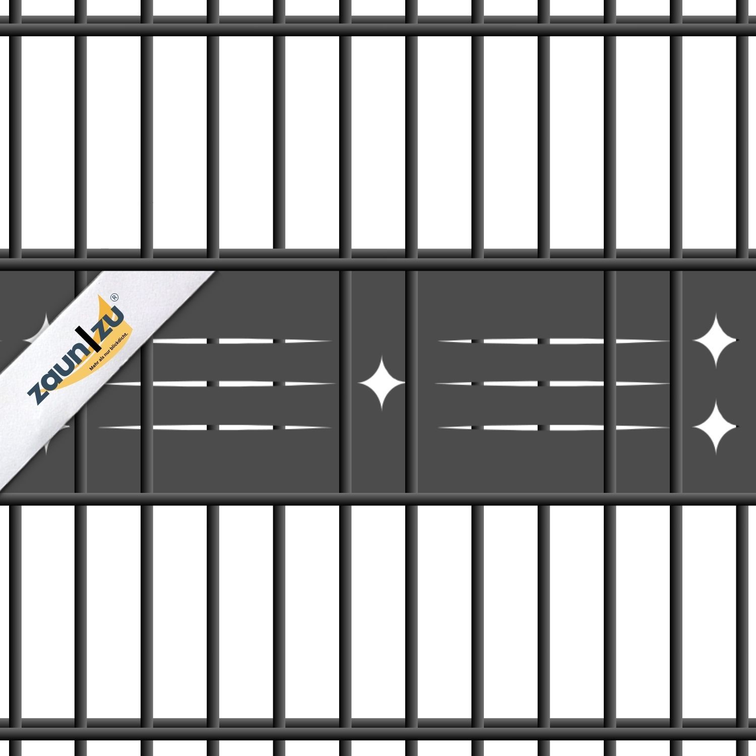 zaun|zu® PREMIUM Starline dekoráció: lézerrel mintázott kerítéscsíkok kétrúdos kerítéshez – 2,55 m