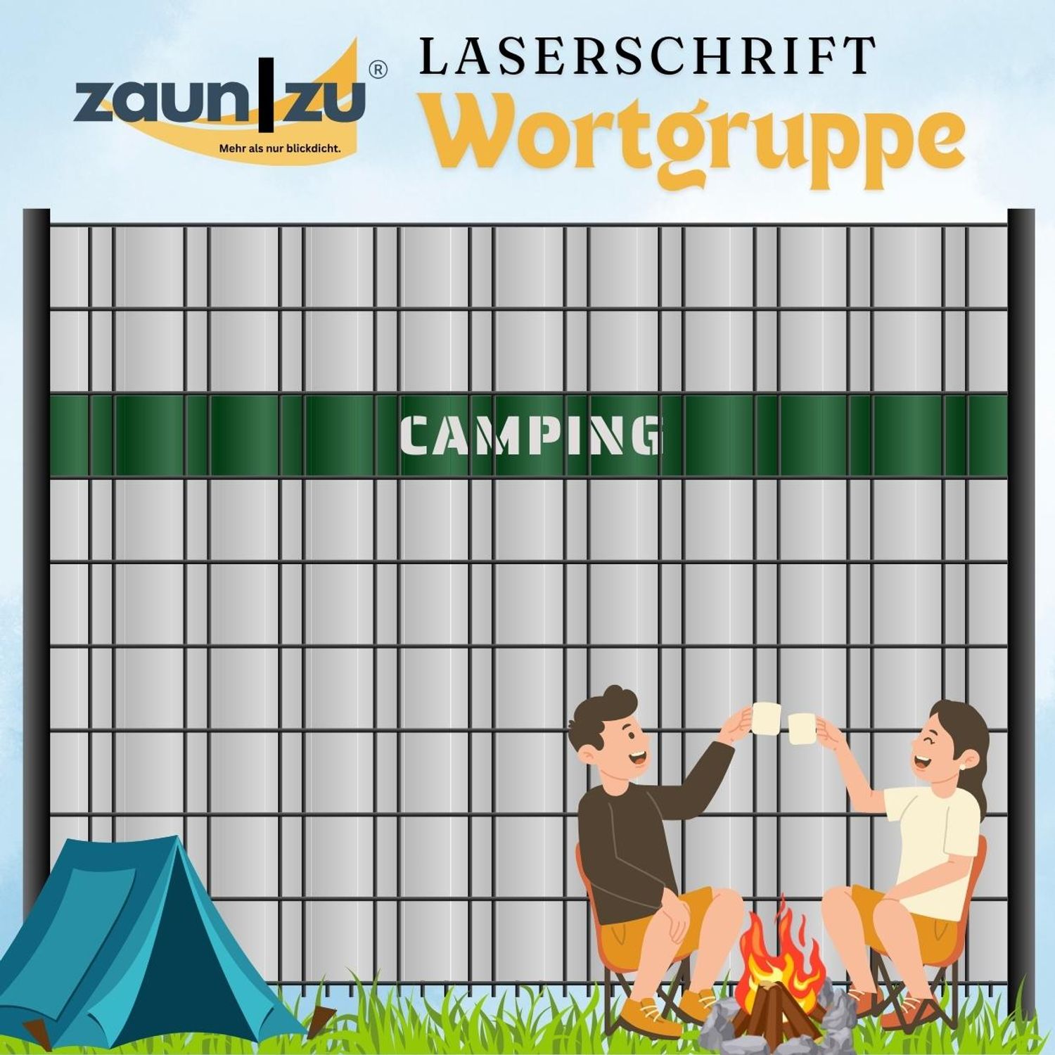 Sichtschutzstreifen mit Laserschrift Wortgruppe: CAMPING - Verschiedene Begriffe zur Auswahl