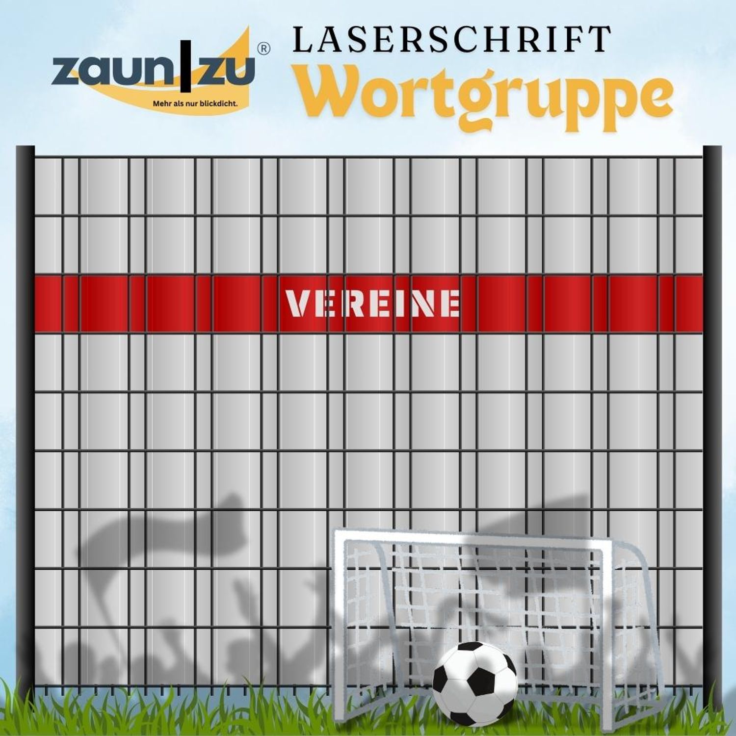 Sichtschutzstreifen mit Laserschrift Wortgruppe: VEREINE - Verschiedene Begriffe zur Auswahl