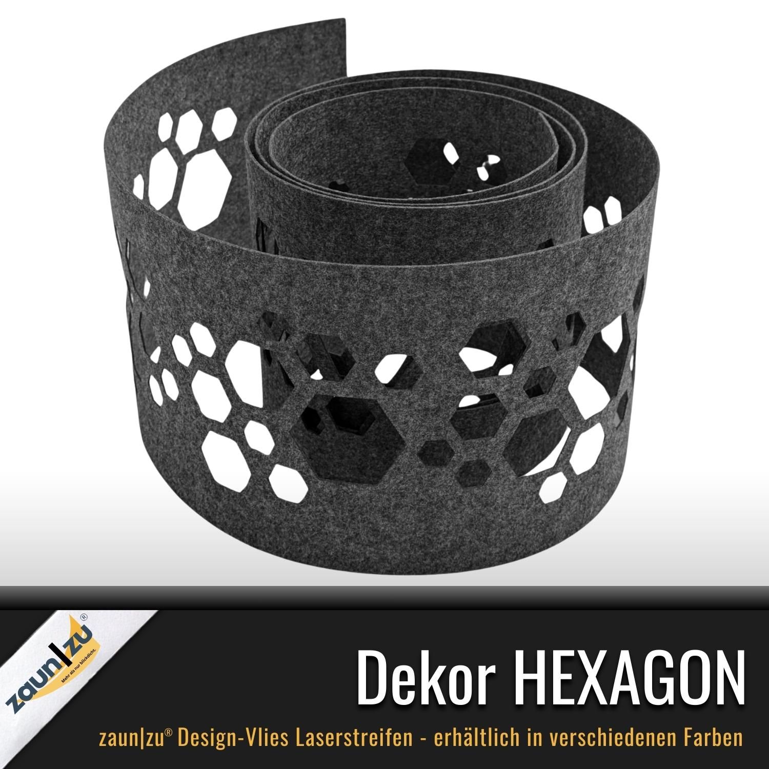 zaun|zu Design Vlies Dekor Hexagon: Sichtschutzstreifen mit Lasermuster für Doppelstabzaun – Ansicht 4