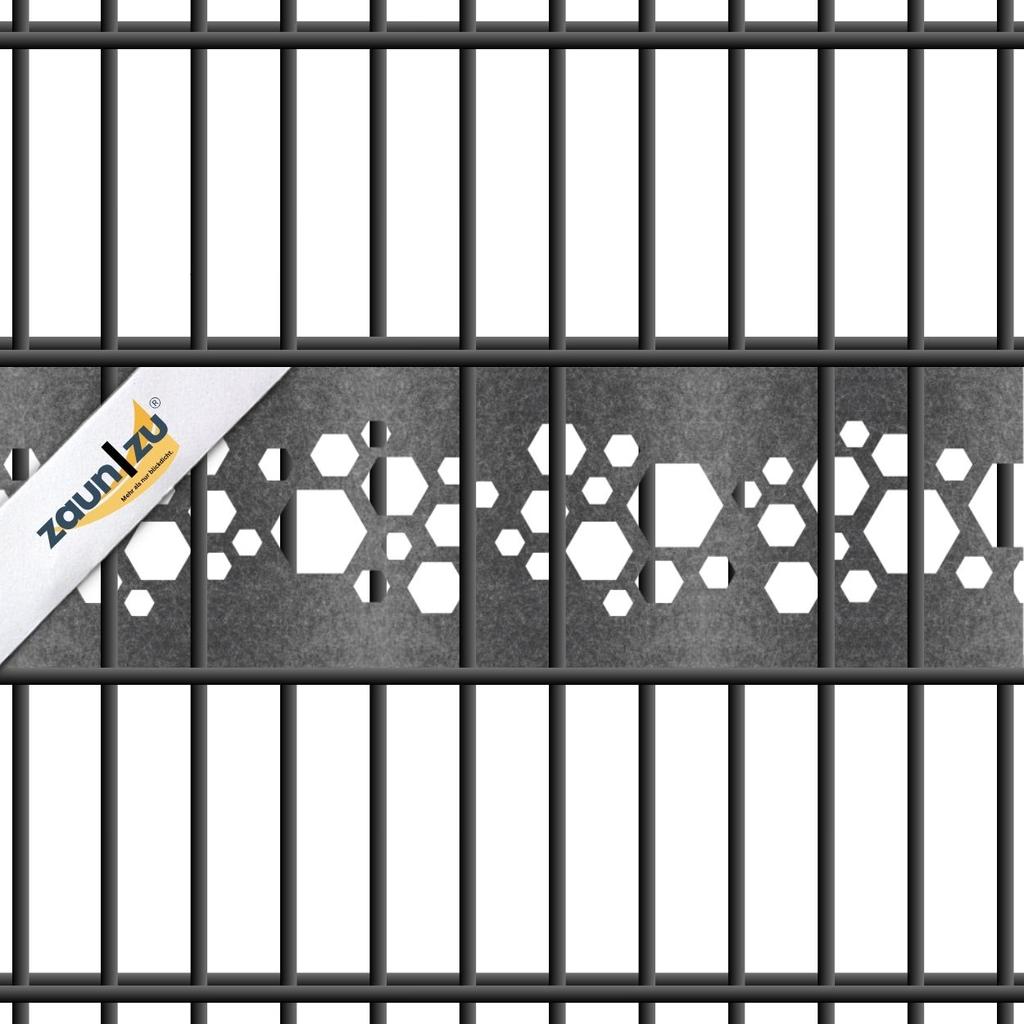 zaun|zu Design Vlies Dekor Hexagon: Sichtschutzstreifen mit Lasermuster für Doppelstabzaun
