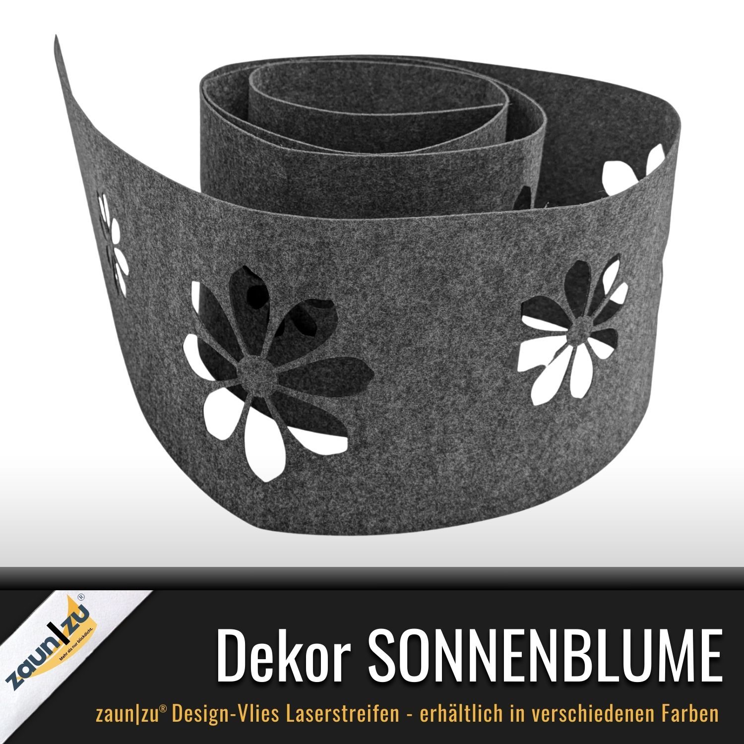 zaun|zu Design Vlies Dekor Sonnenblume: Sichtschutzstreifen mit Lasermuster für Doppelstabzaun – Ansicht 4