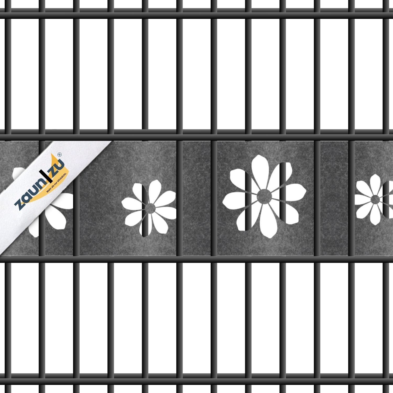 zaun|zu® Design Vlies Dekoráció Napraforgó: Láthatóságot korlátozó szalag lézeres mintával kétrúdos kerítéshez