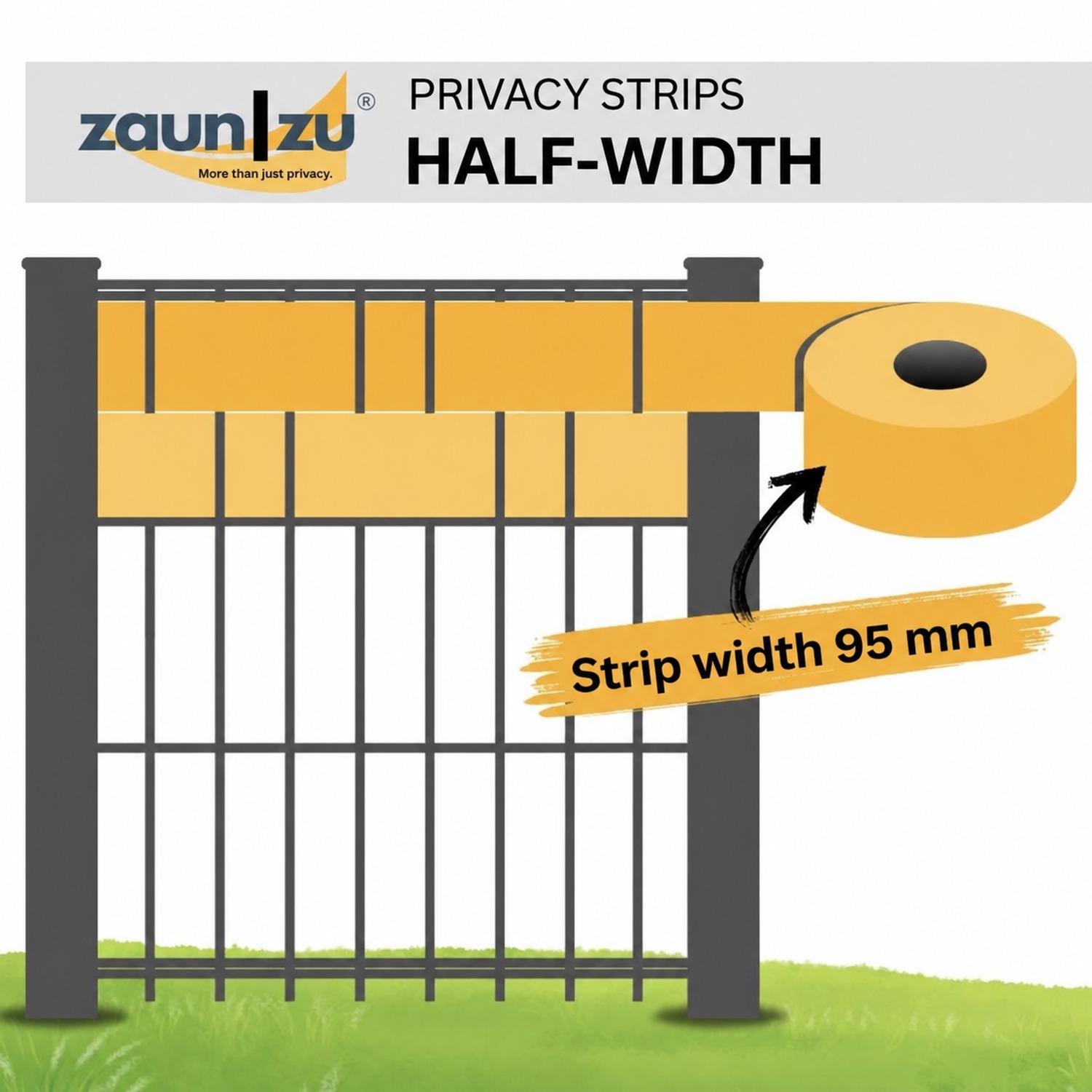 privacy screen strips zaun|zu® PREMIUM HALBE Set Single Stripes 2,55 m for the fence – View 2