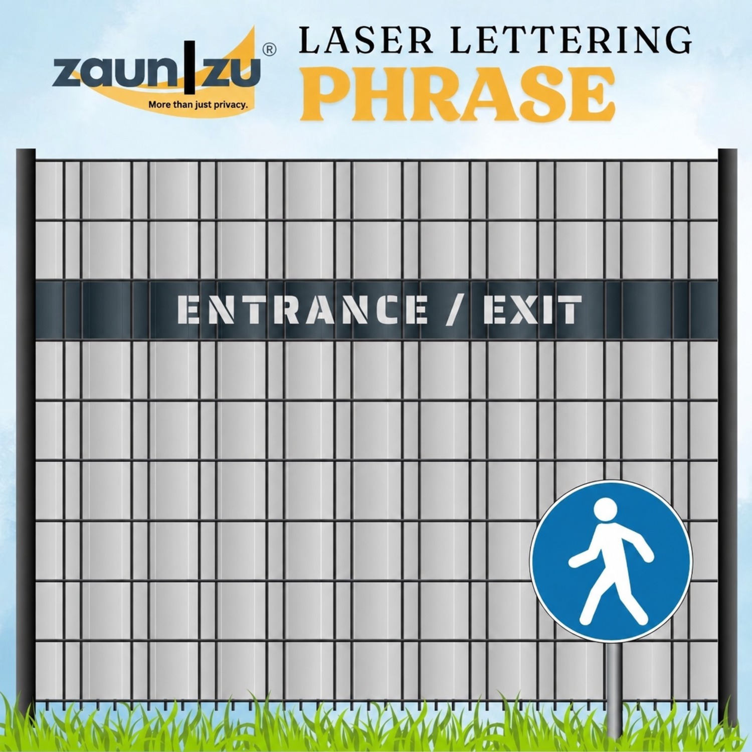 Privacy screen strips with laser-cut lettering word group: Entry / Exit - Various terms to choose from