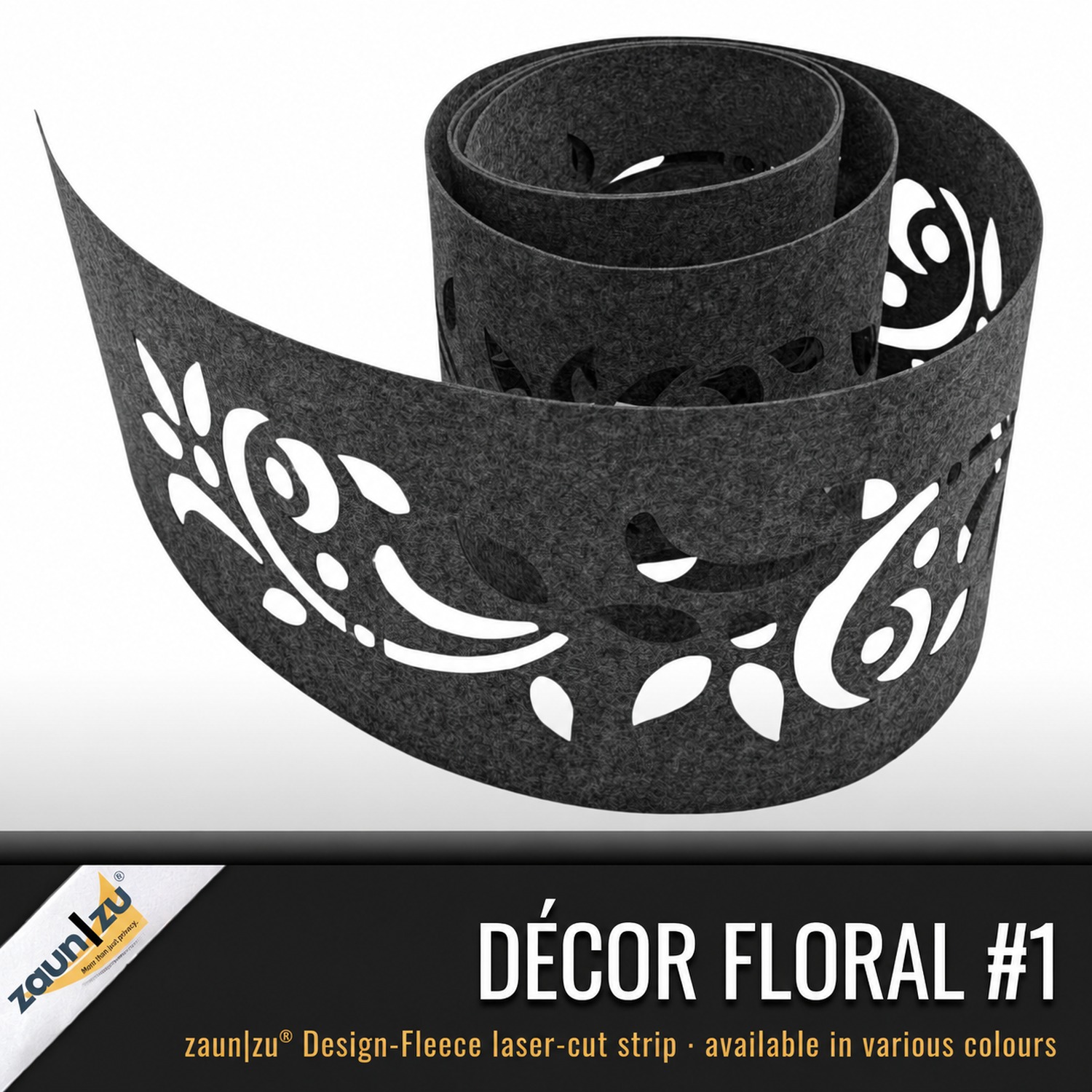 zaun|zu Design Nonwoven Decor Floral #1: privacy strip with laser pattern for twin-wire mesh fence – View 2