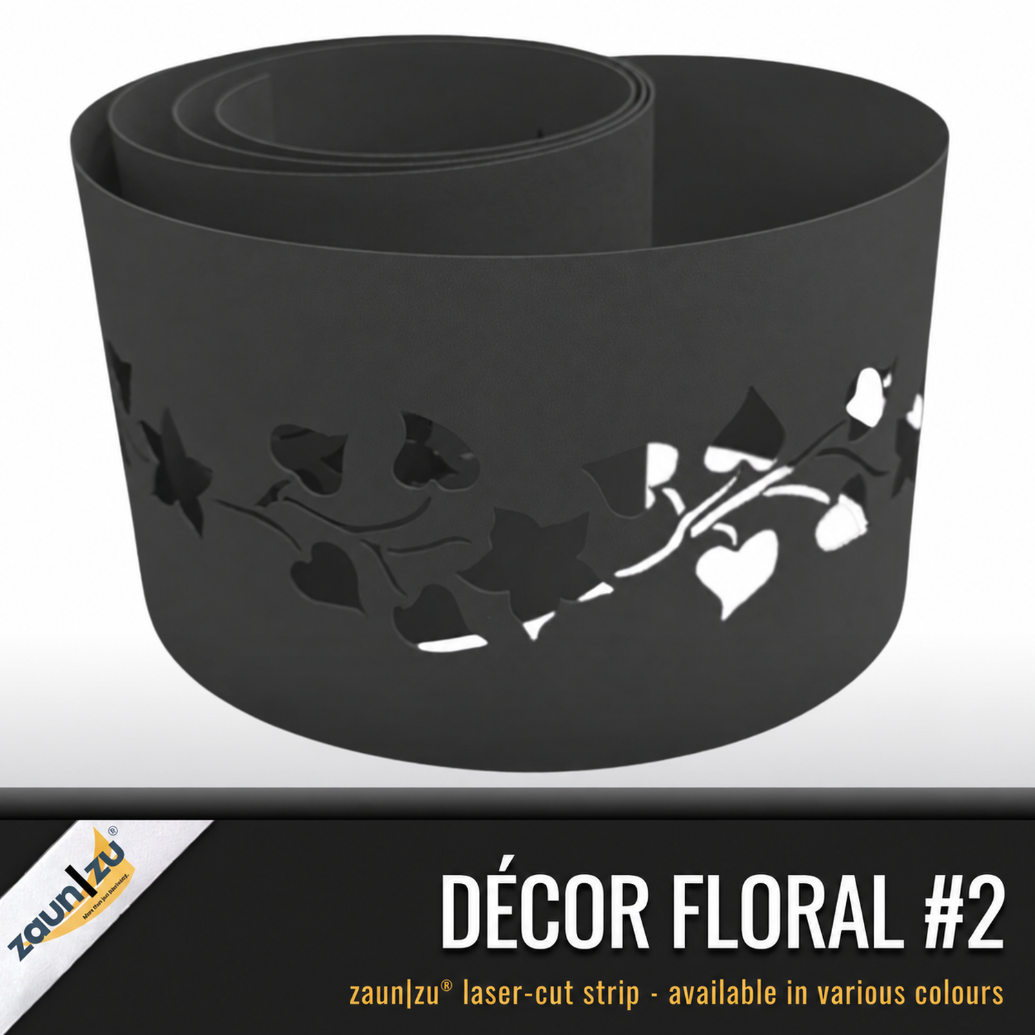 zaun|zu PREMIUM Decor Floral #2: Fence screen with laser pattern for twin-wire mesh fence – 2,55 m – View 2