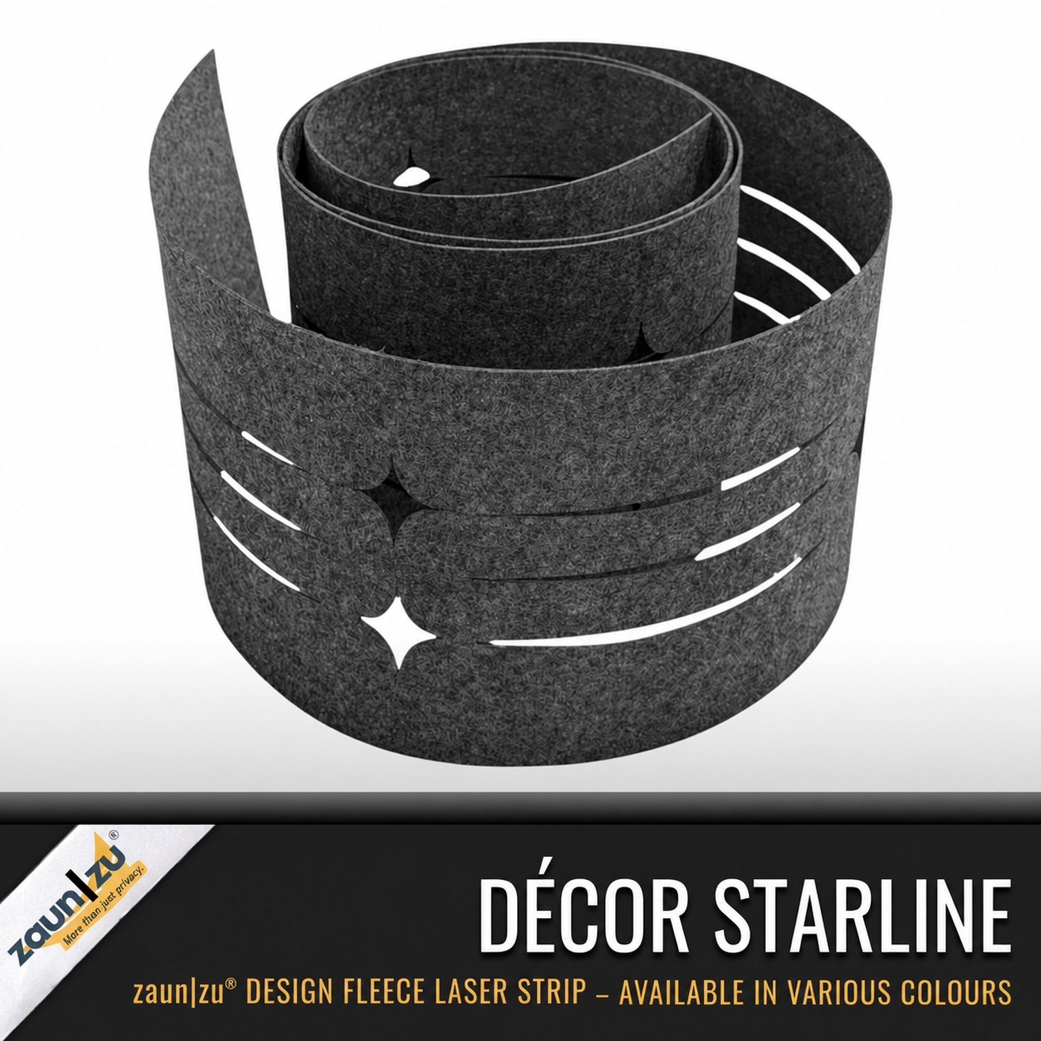 zaun|zu Design Nonwoven Decor STARLINE: privacy screen strips with laser pattern for double bar fence – View 2