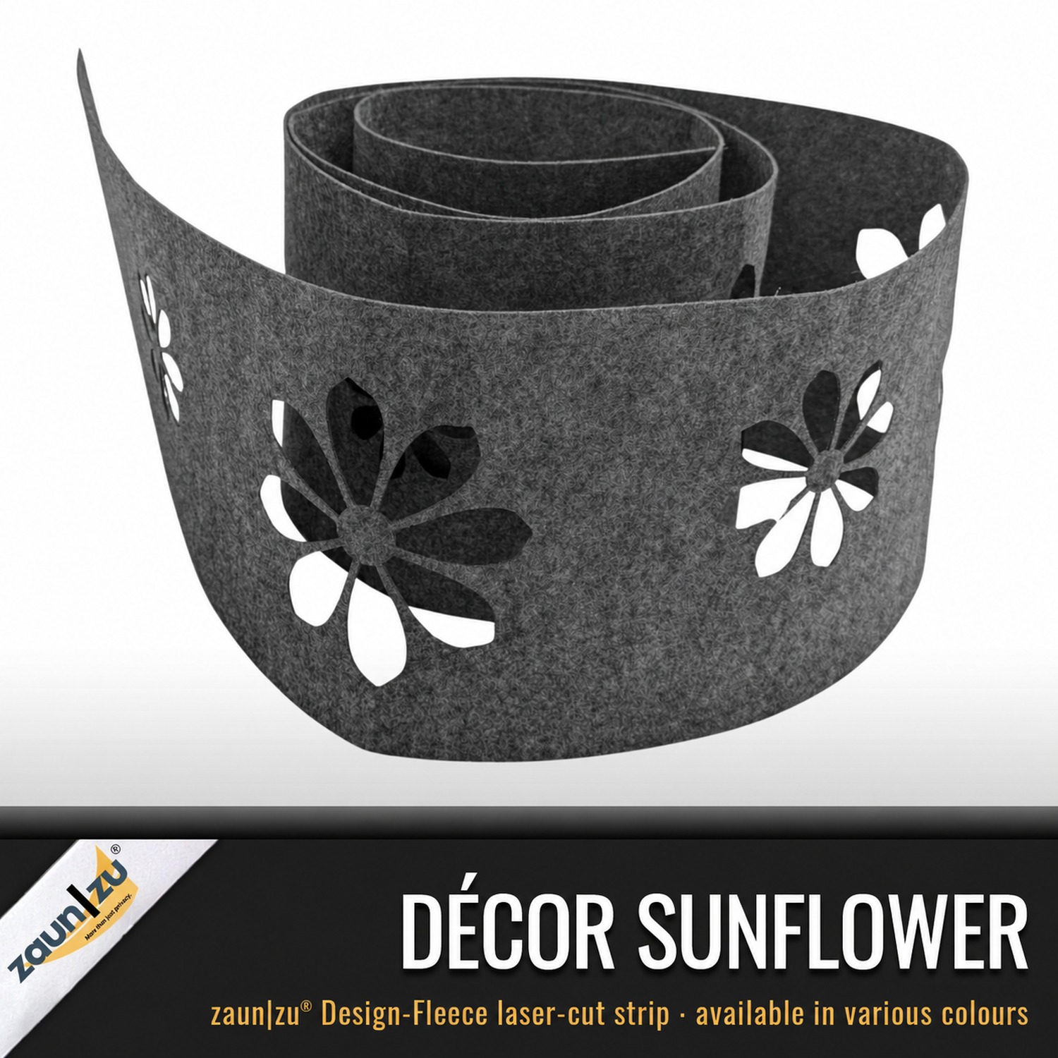 zaun|zu Design nonwoven decor sunflower: privacy strip with laser pattern for twin-wire mesh fence – View 4
