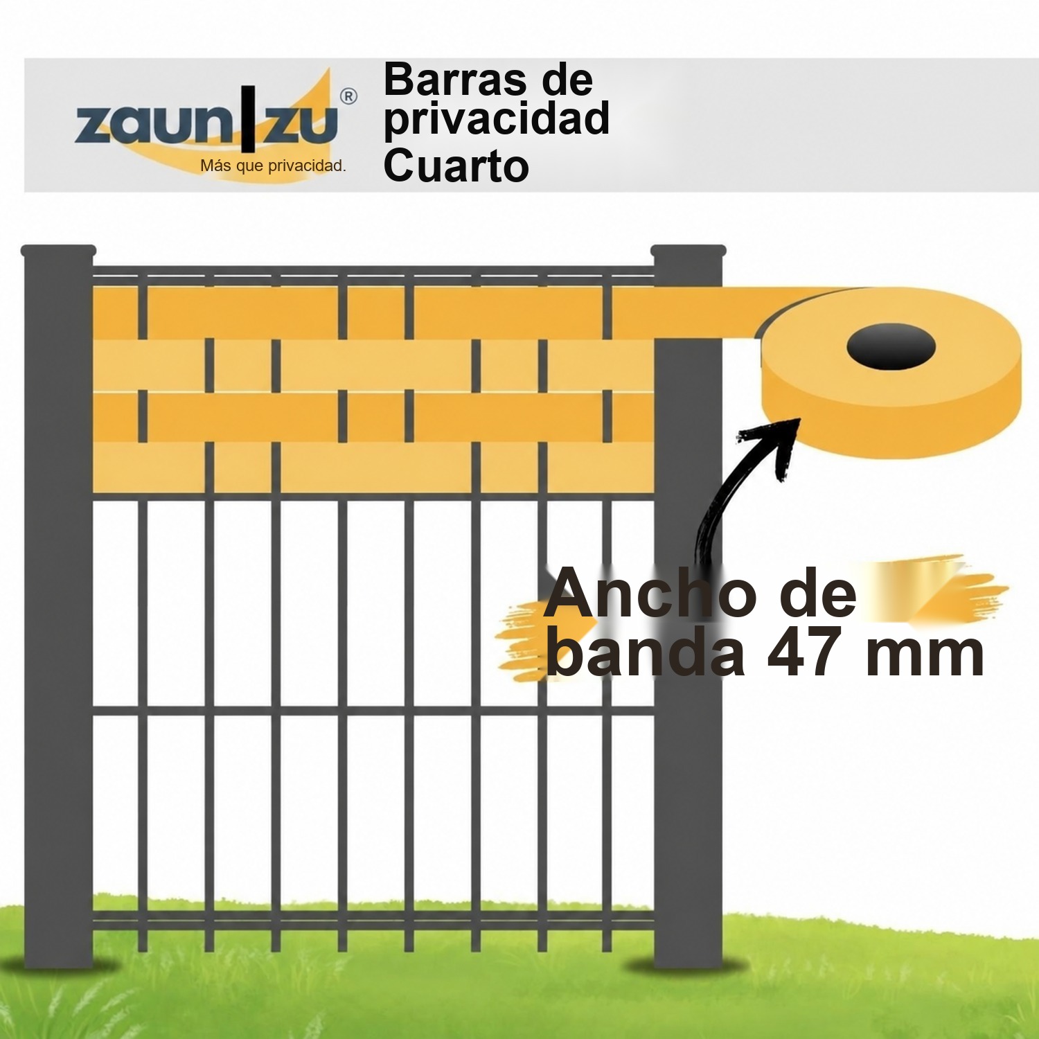 zaun|zu® Design Vlies tira de acento 4er Set VIERTEL 47 mm x 255 cm lamas de ocultación para la cerca – 2,55 m – Ver 2