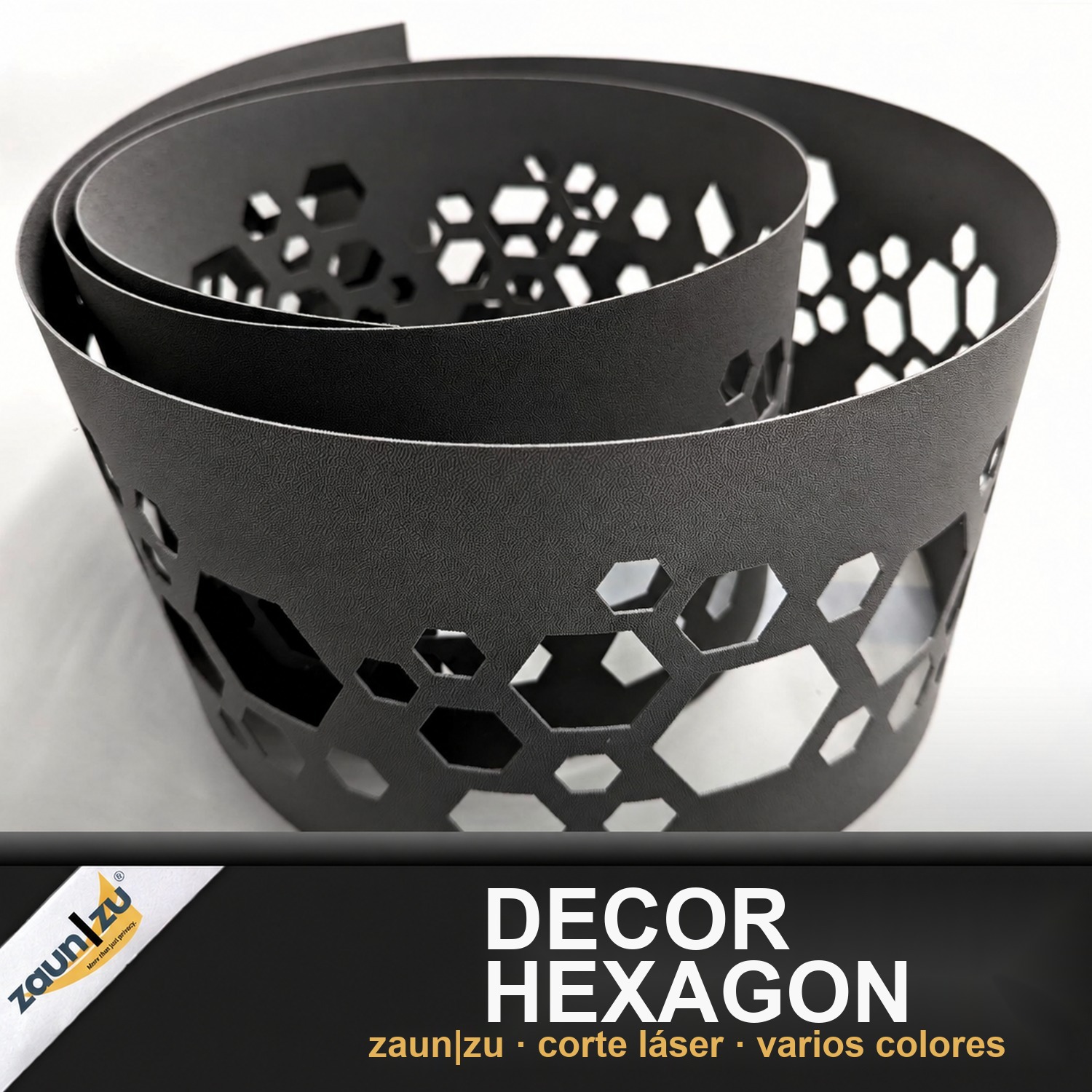zaun|zu PREMIUM Decoración hexagonal: tira de privacidad con patrón láser para malla de alambre doble – 2,55 m – Ver 2
