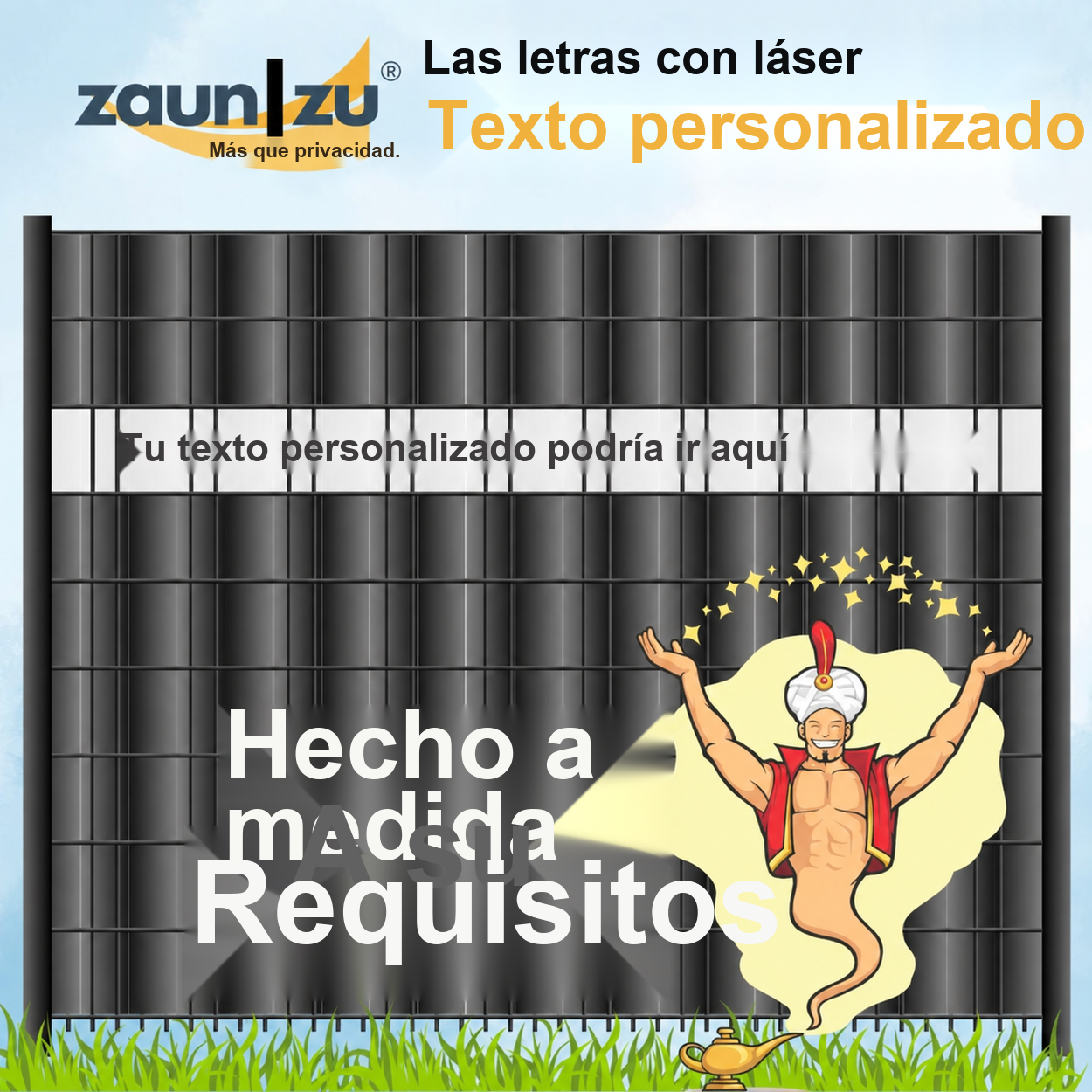 lamas de ocultación con letras cortadas por láser: CUSTOM TEXT