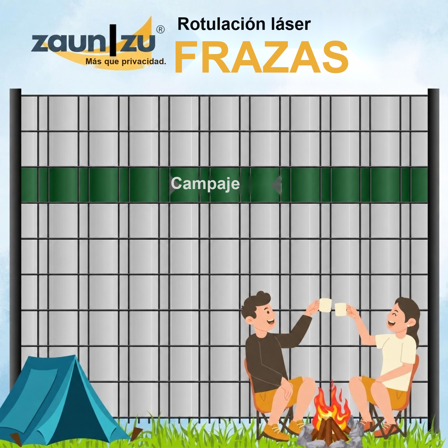 lamas de ocultación con el grupo de palabras de corte láser: CAMPING - Varios términos para elegir