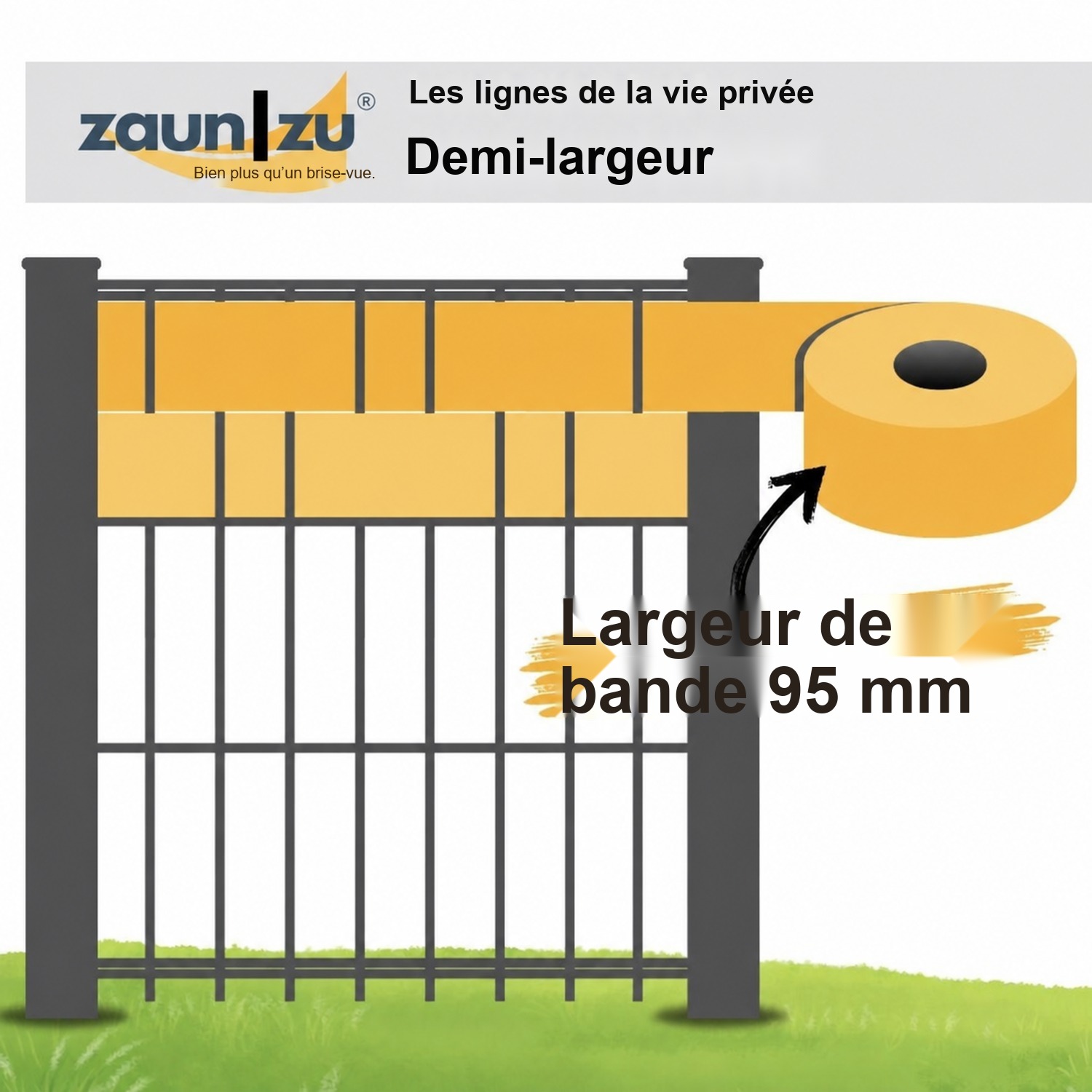 lamelles occultantes zaun|zu® PREMIUM HALBE Set bandes individuelles 2,55 m pour la clôture – Affichage 2