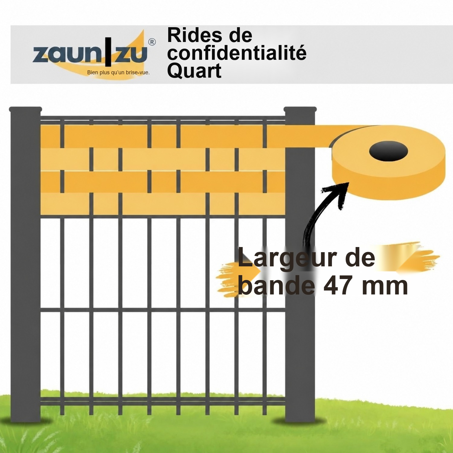 zaun|zu® Design non-tissé bande d'accent 4er Set VIERTEL 47 mm x 255 cm lamelles occultantes pour la clôture – 2,55 m – Affichage 2