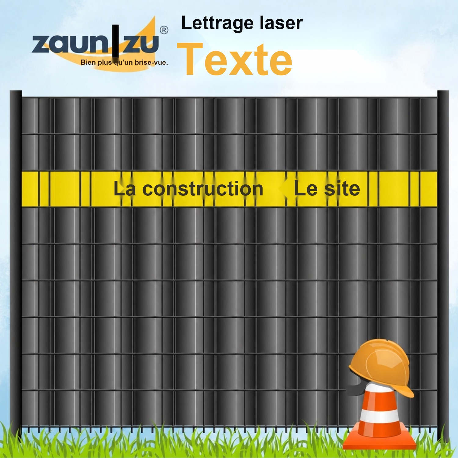 Bandes d'écran avec lettrage coupe laser pour les chantiers de construction – marquage de clôture et inscription