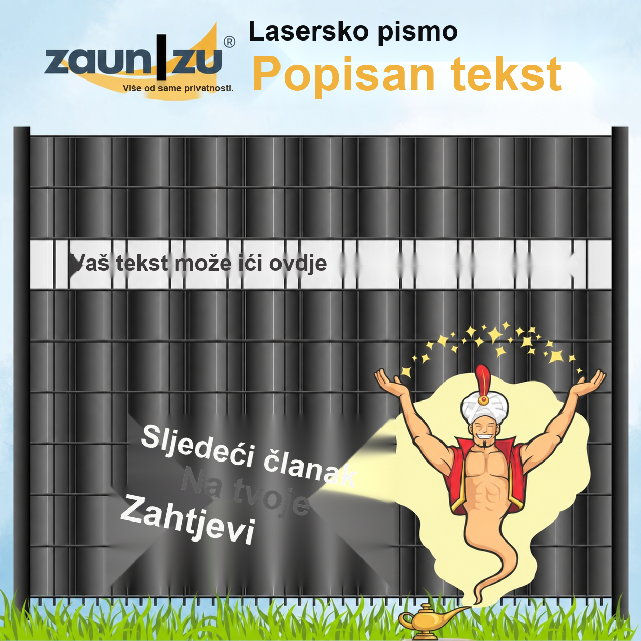 trake za privatnost s laserskom napisem: WUNSCHTEXT