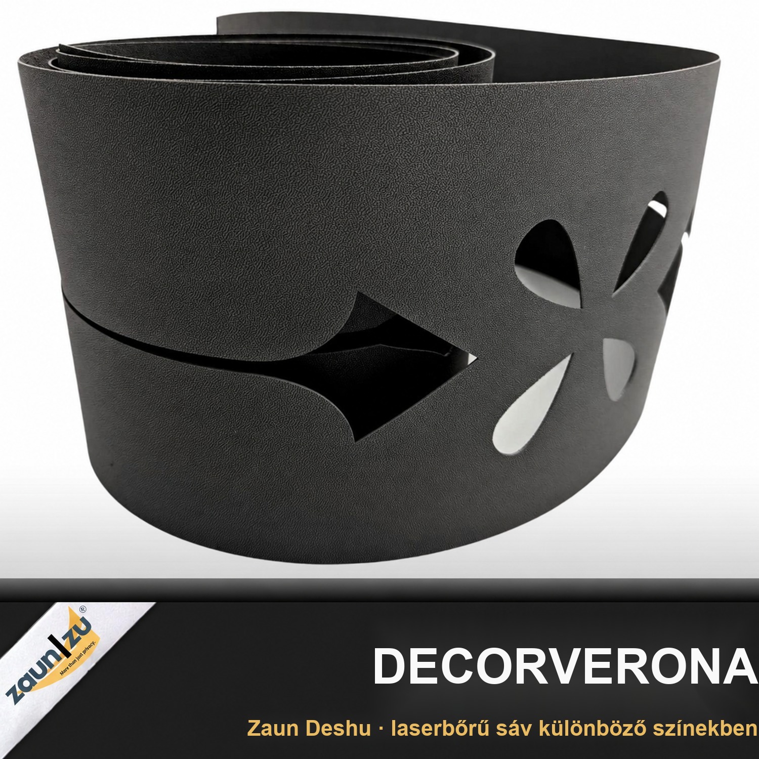 zaun|zu® PREMIUM Verona dekoráció: lézeres mintázatú látásvédő dupla rúdsövényhez – 2,55 m – Nézet 2