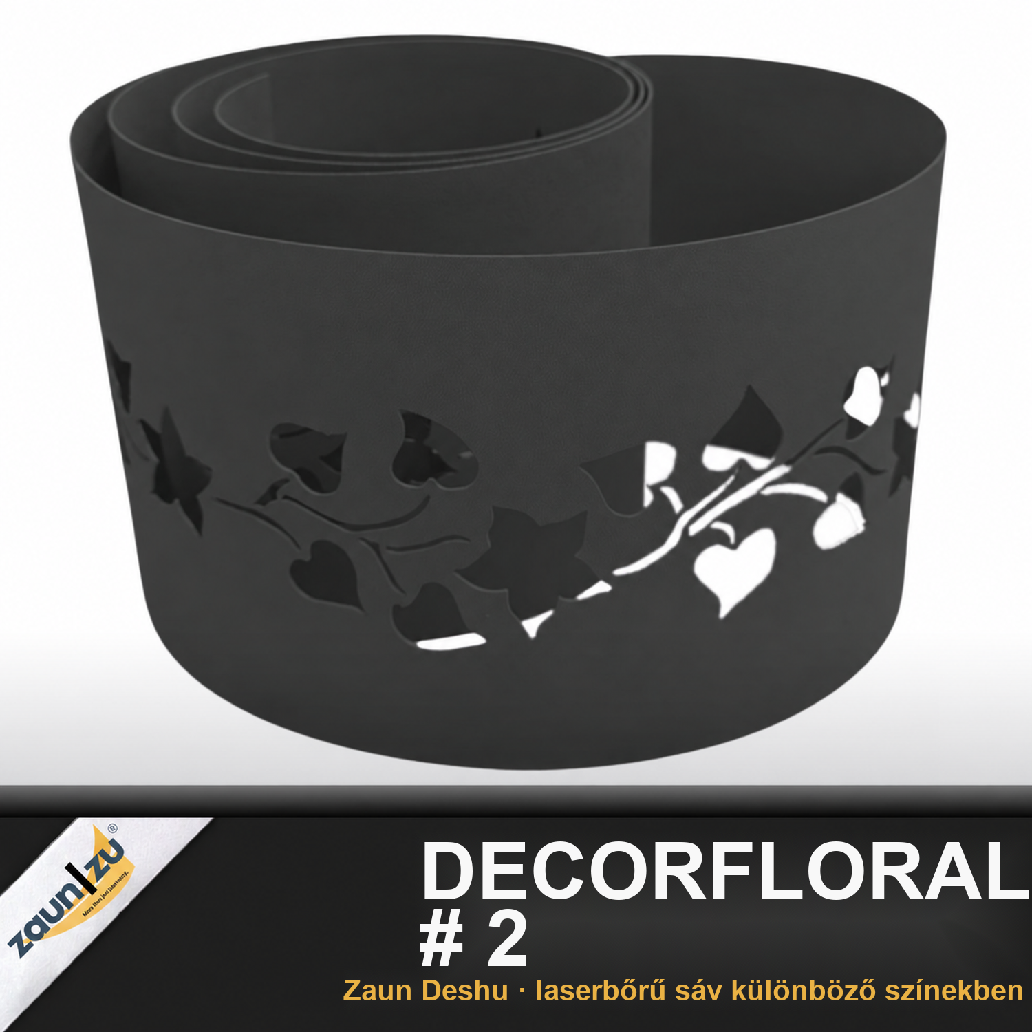 zaun|zu® PREMIUM „Floral #2” dekoráció: lézerrel vágott mintázatú kerítésburkolat kétrudas kerítéshez – 2,55 m – Nézet 2