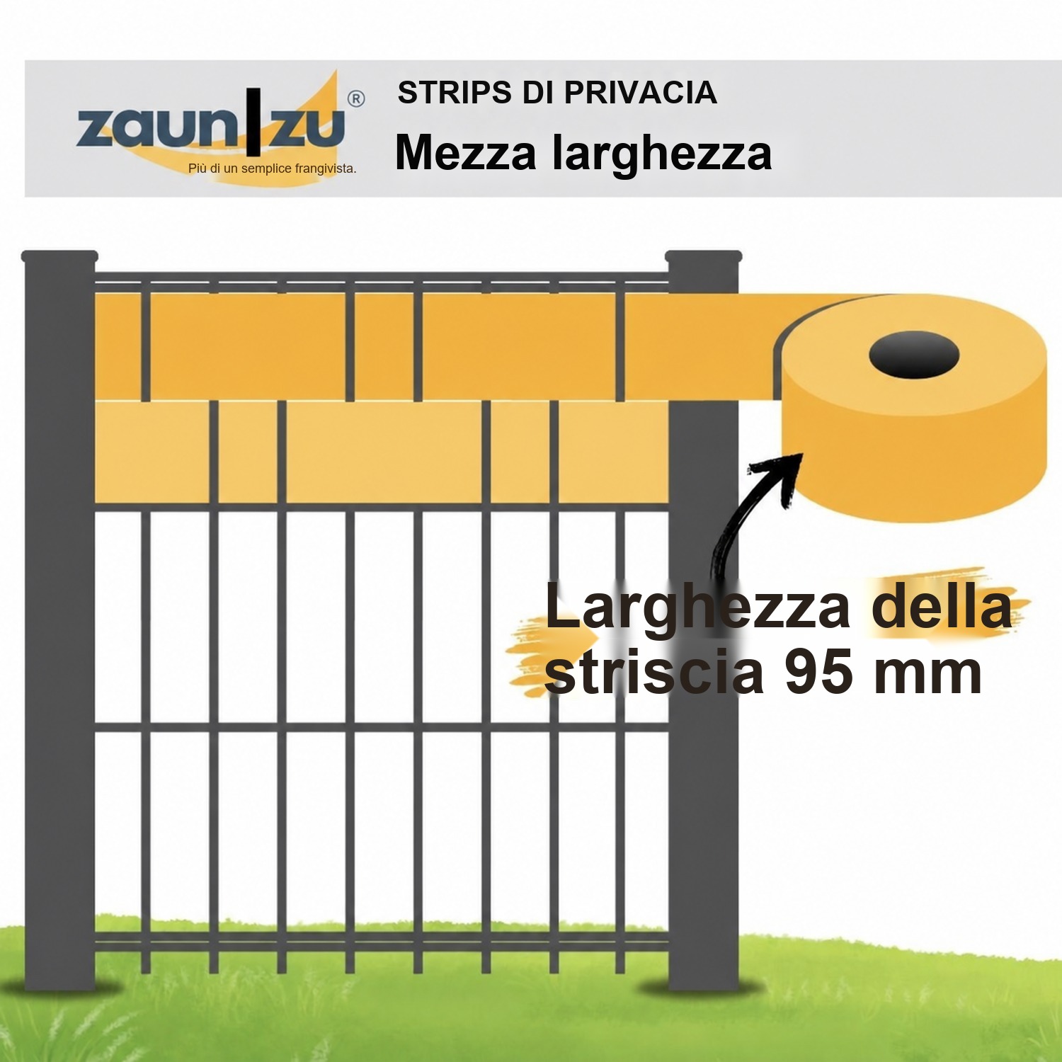 zaun|zu® PREMIUM ACCENTO campioni per la prova: striscia di frangivista PP per recinzione in rete a due fili – 2,55 m – Vista 2
