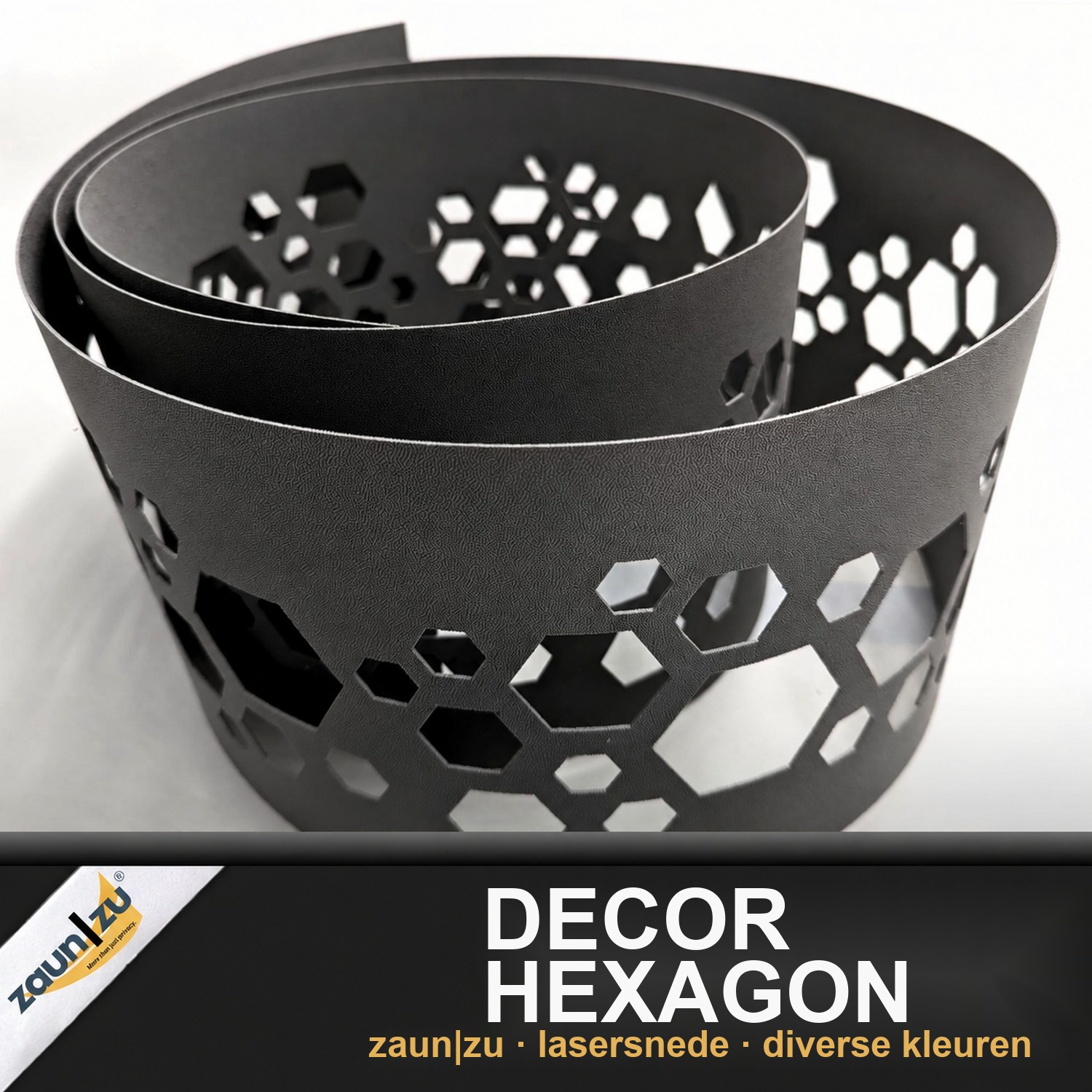 zaun|zu PREMIUM Hexagon decor: zicht strook met laser patroon voor dubbelstaaf mesh hek – 2,55 m – Beeld 2
