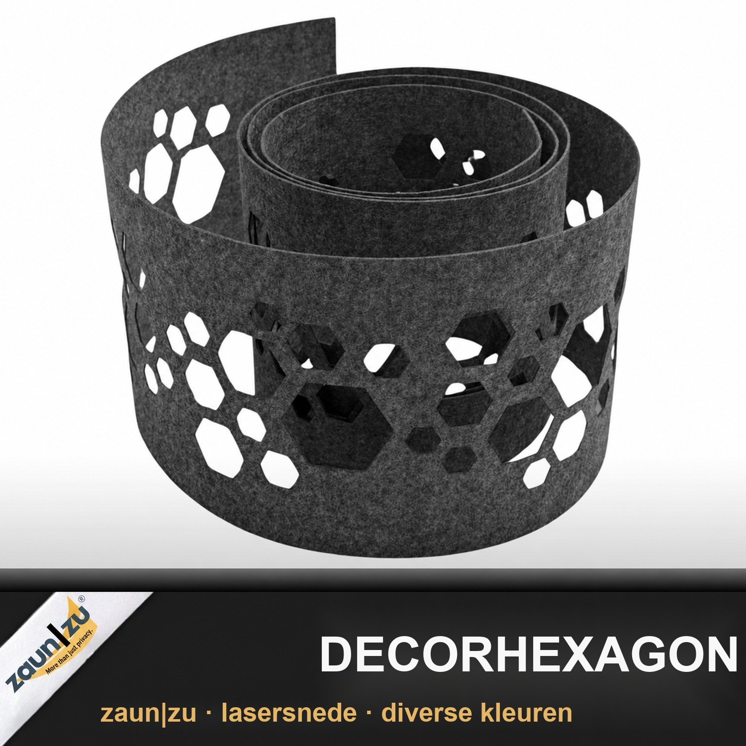 zaun|zu Design Nonwoven Decor Hexagon: zicht strook met laser patroon voor dubbelstaaf mesh hek – Beeld 4