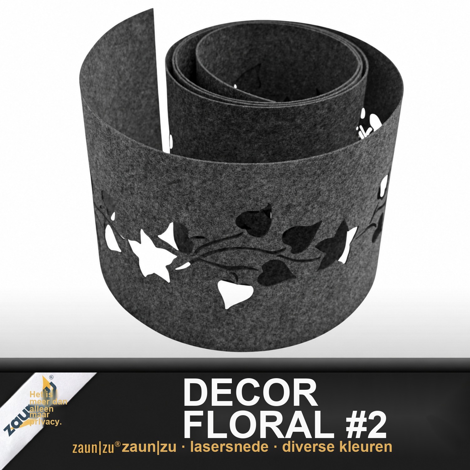 zaun|zu Design Nonwoven Decor Bloem #2: zicht strook met laser patroon voor dubbelstaaf mesh hek – Beeld 2