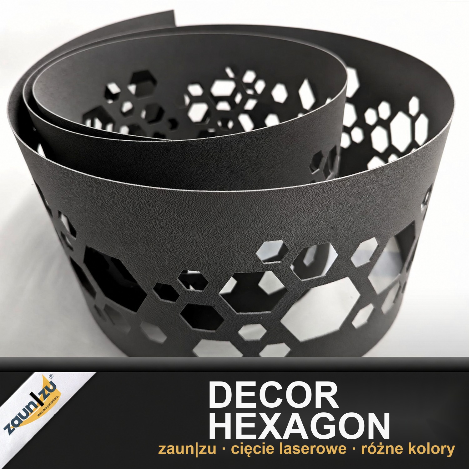 zaun|zu PREMIUM Dekor Hexagon: taśma ogrodzeniowa ze wzorem laserowym do ogrodzenia panelowego 2D – 2,55 m – Widok 2