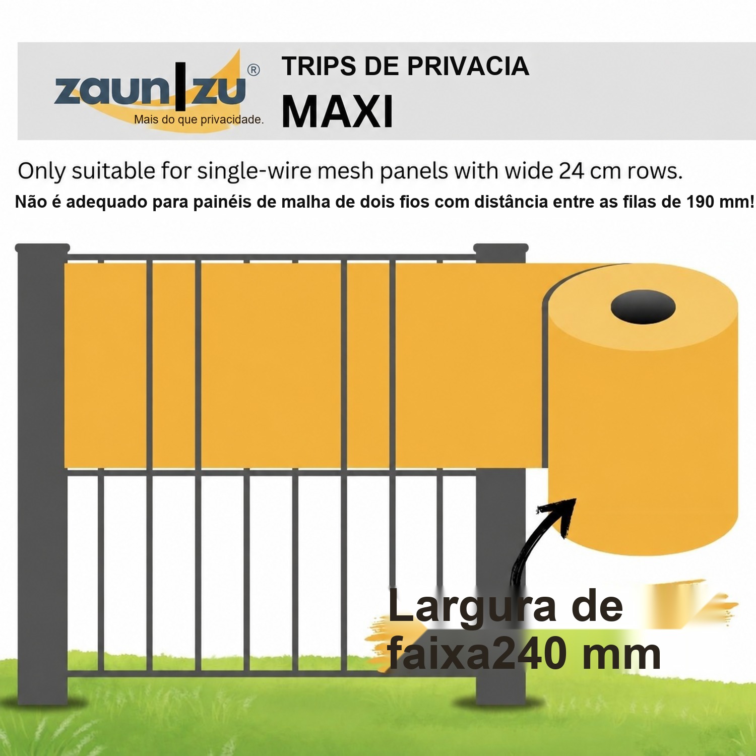 fitas de ocultação zaun|zu PREMIUM MAXI Faixa única 2,05 m para fileiras de cerca de 24cm – Ver 2