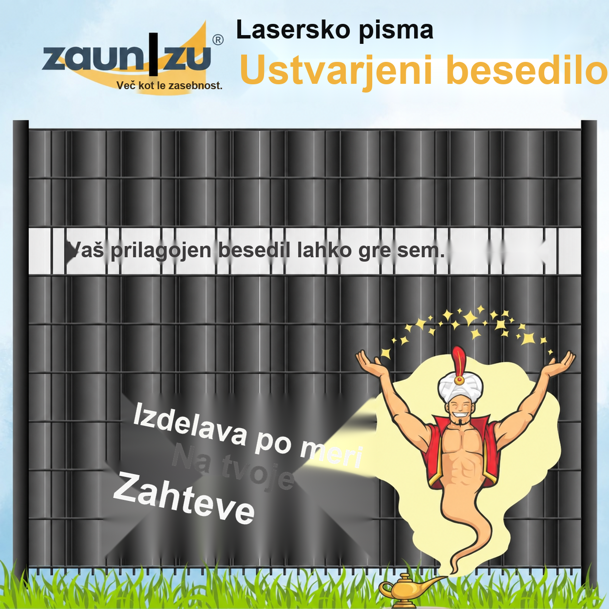 Trakovi za zaslonitev z laserskim napisom: ŽELENI NAPIS