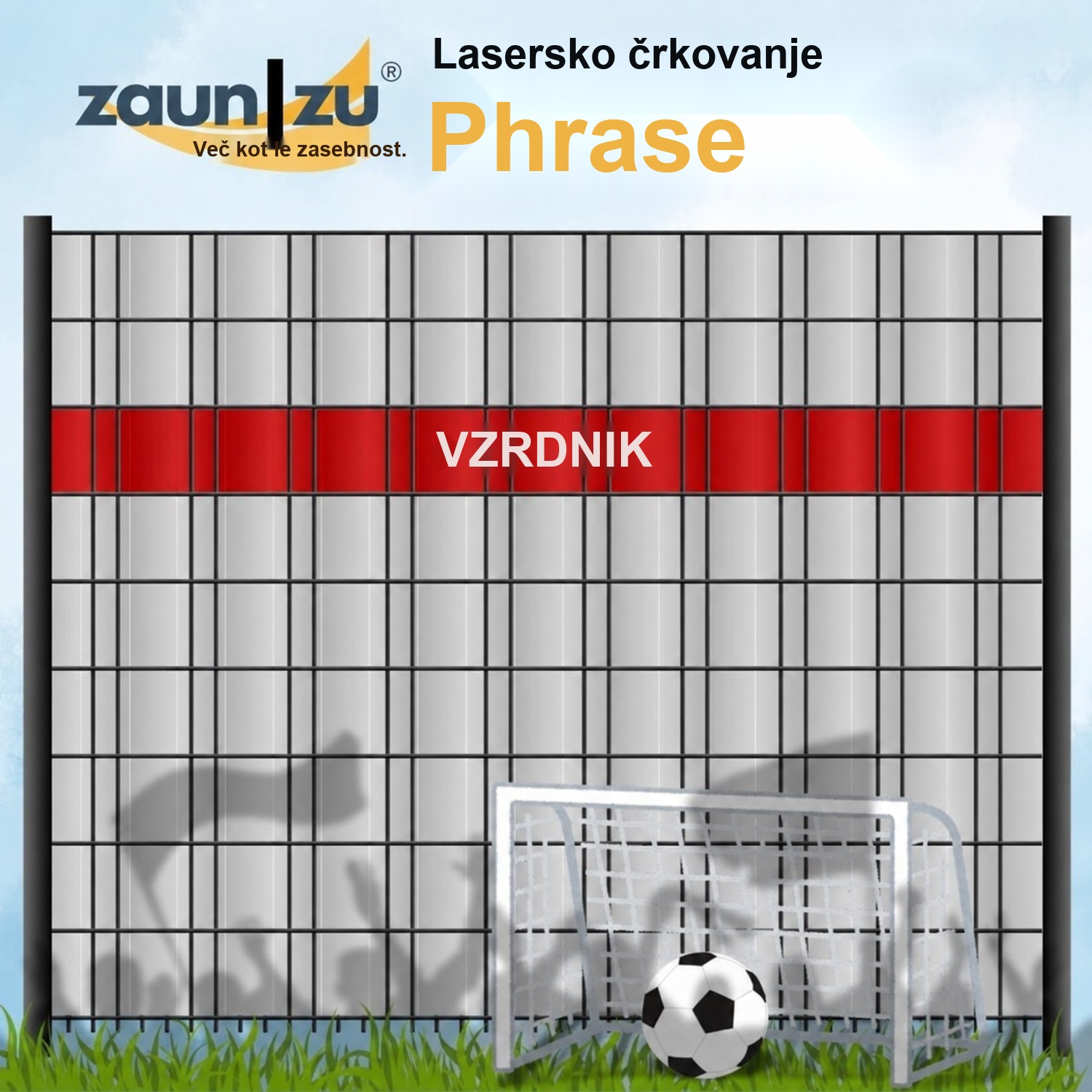 Trakovi za zaslonitev z laserskim napisom: DRUŠTVA – različni izrazi na izbiro