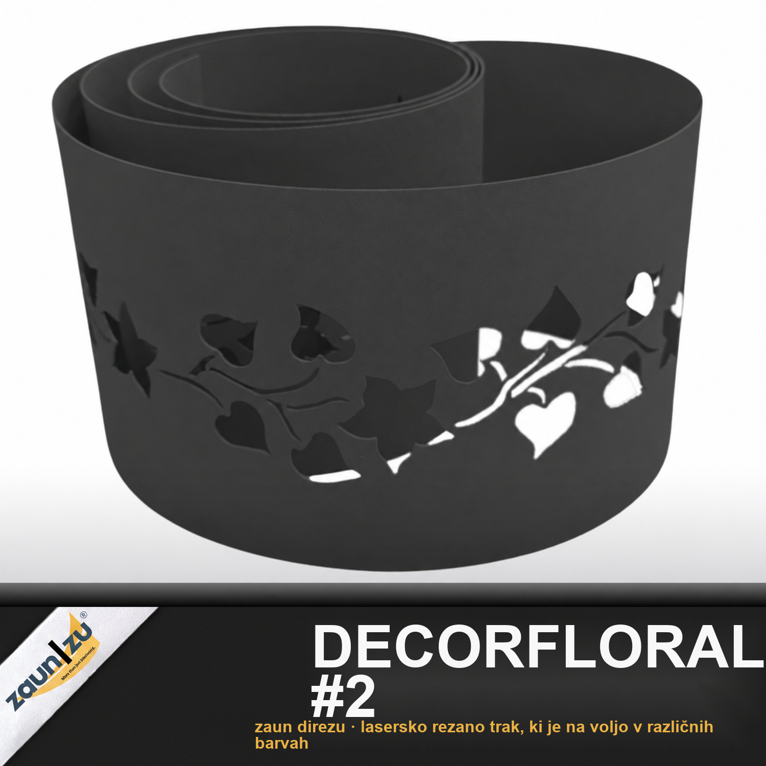 zaun|zu® PREMIUM dekor Floral #2: Okrasna plošča z laserskim vzorcem za ograjo iz dvojnih palic – 2,55 m – Pogled 2