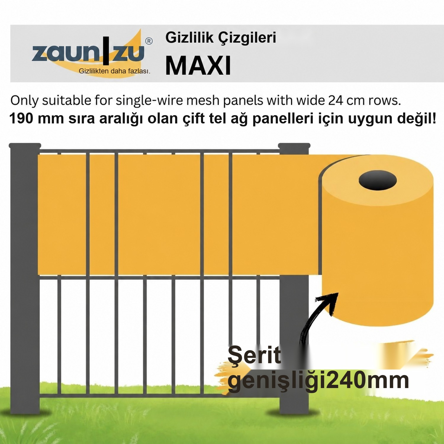 zaun|zu çit kapama şeridi PREMIUM MAXI 50 m rulo 24 cm sıralı panel çit için – 50,0 m – Görünüm 2
