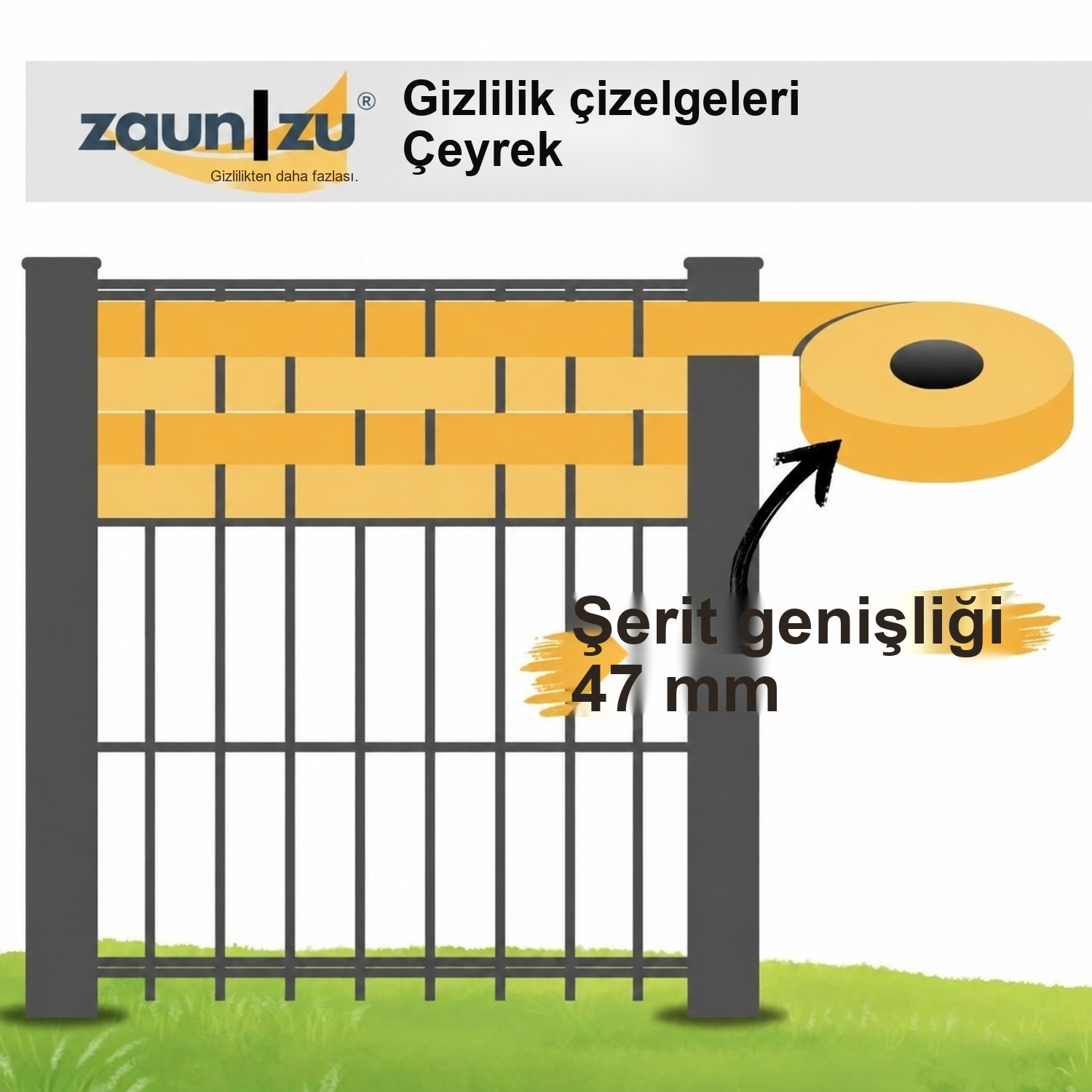 zaun|zu® tasarımı dokunmamış vurgu şeritleri 4er seti VIERTEL 47 mm x 255 cm çit kapama şeritleri çit için – 2,55 m – Görünüm 2
