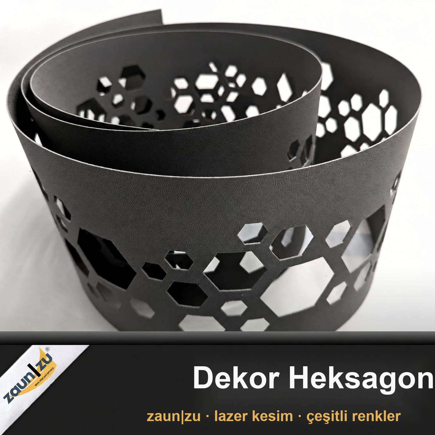 zaun|zu PREMIUM Dekor Hexagon: çift çubuklu panel çit için lazer desenli çit kapama şeridi – 2,55 m – Görünüm 2